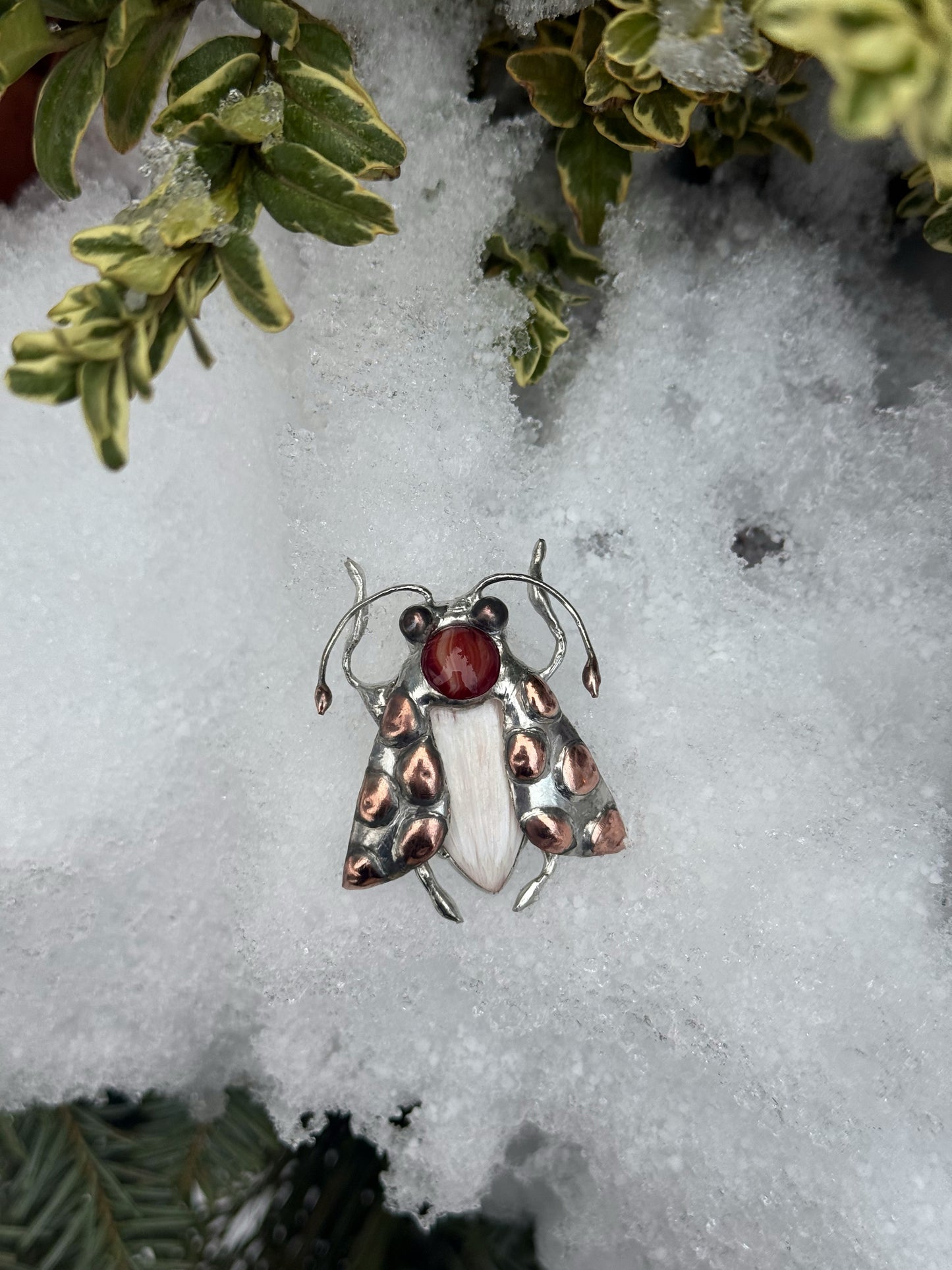 "  . Bug Necklace or Brooch with semi-precious stones and fused glass, art jewelry pendant 3D wedding jewelry Mother’s Day gift