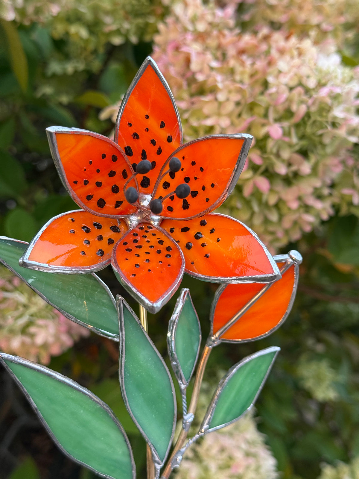 Tiger Lily with bud, Stained Glass Botanical Art, Modern Decor