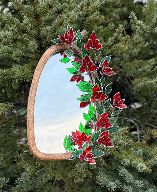 .Amaryllis Flower Mirror, Stained Glass 3D Botanical Floral Wall Art ready new
