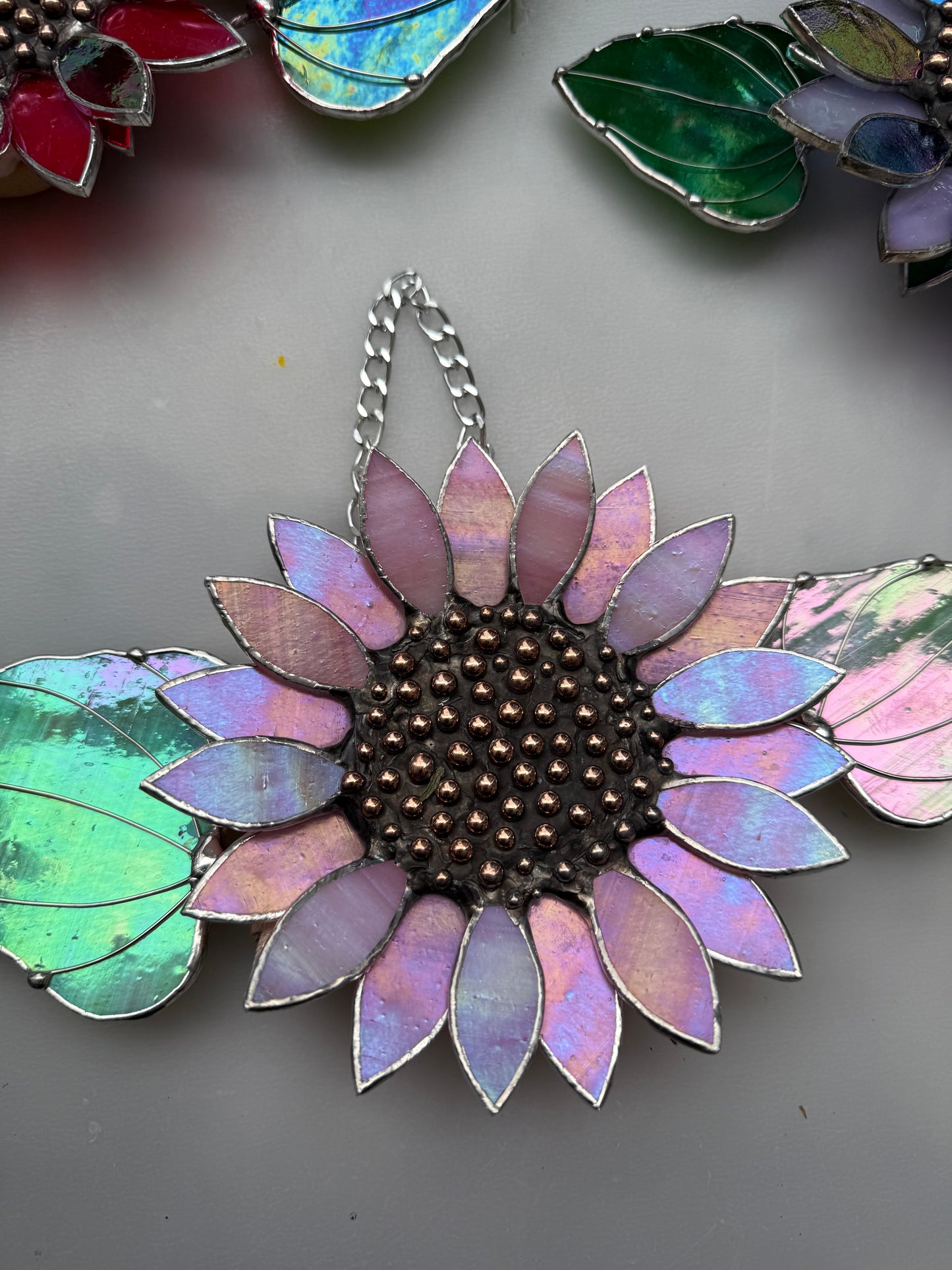Sunflower Delicate Pink, Stained Glass Suncatcher, Wall Art Decor ready