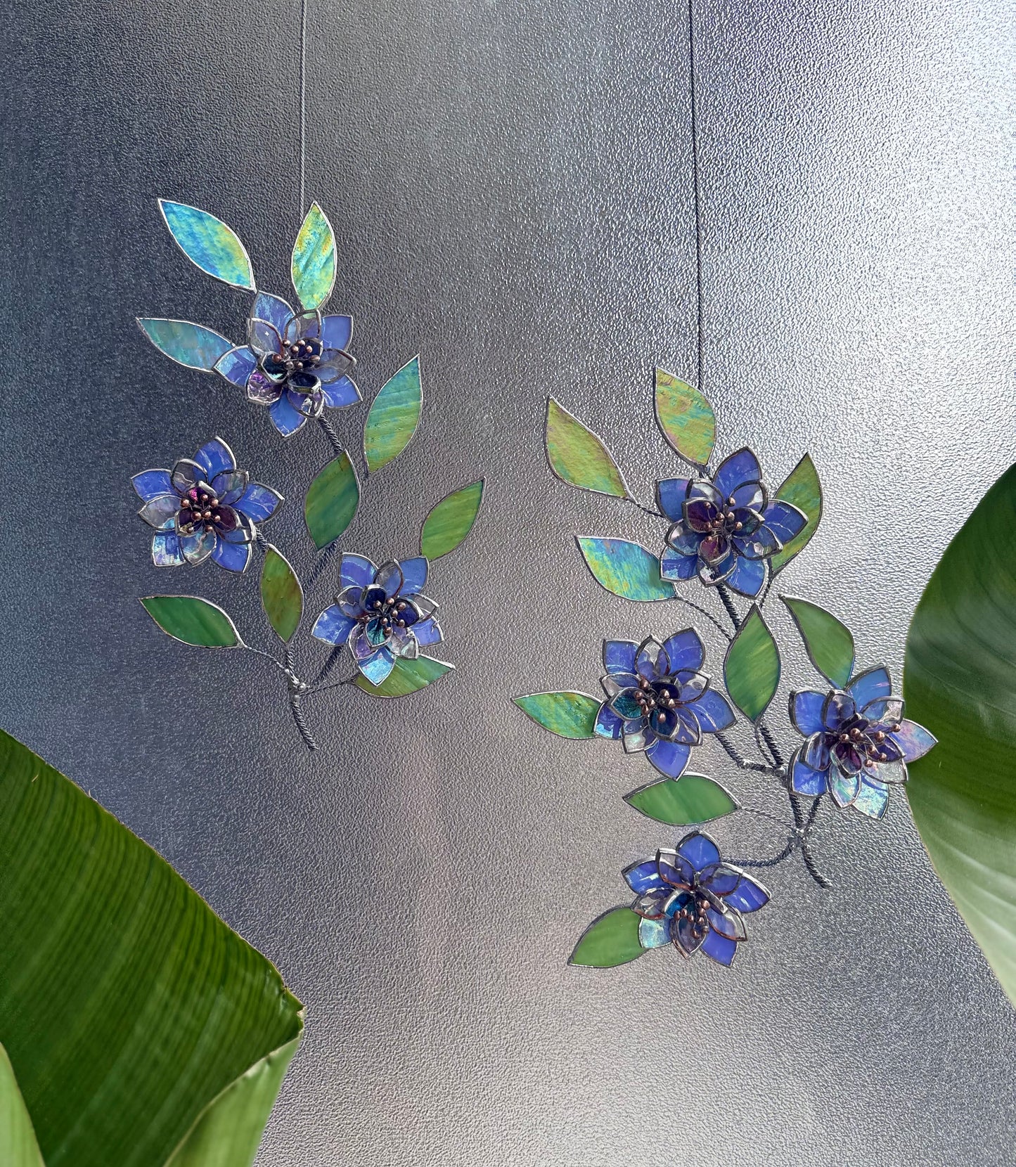 .Blue wildflowers Stained glass, Wall Decor, Glass Suncatcher Wall Decor ready