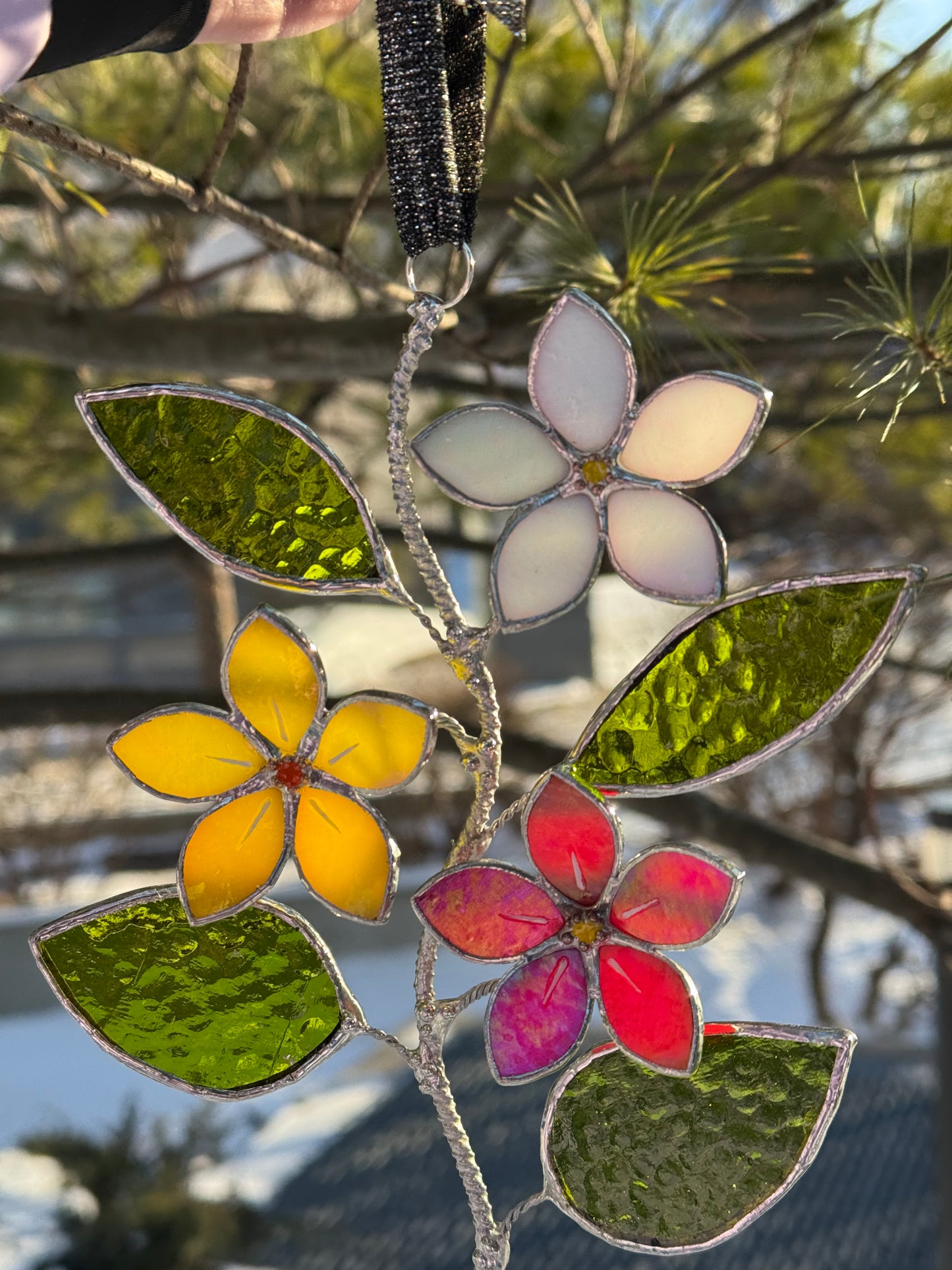 Forget Me Not Artisan Warm Gradient Stained Glass Suncatcher Wall Decor ready