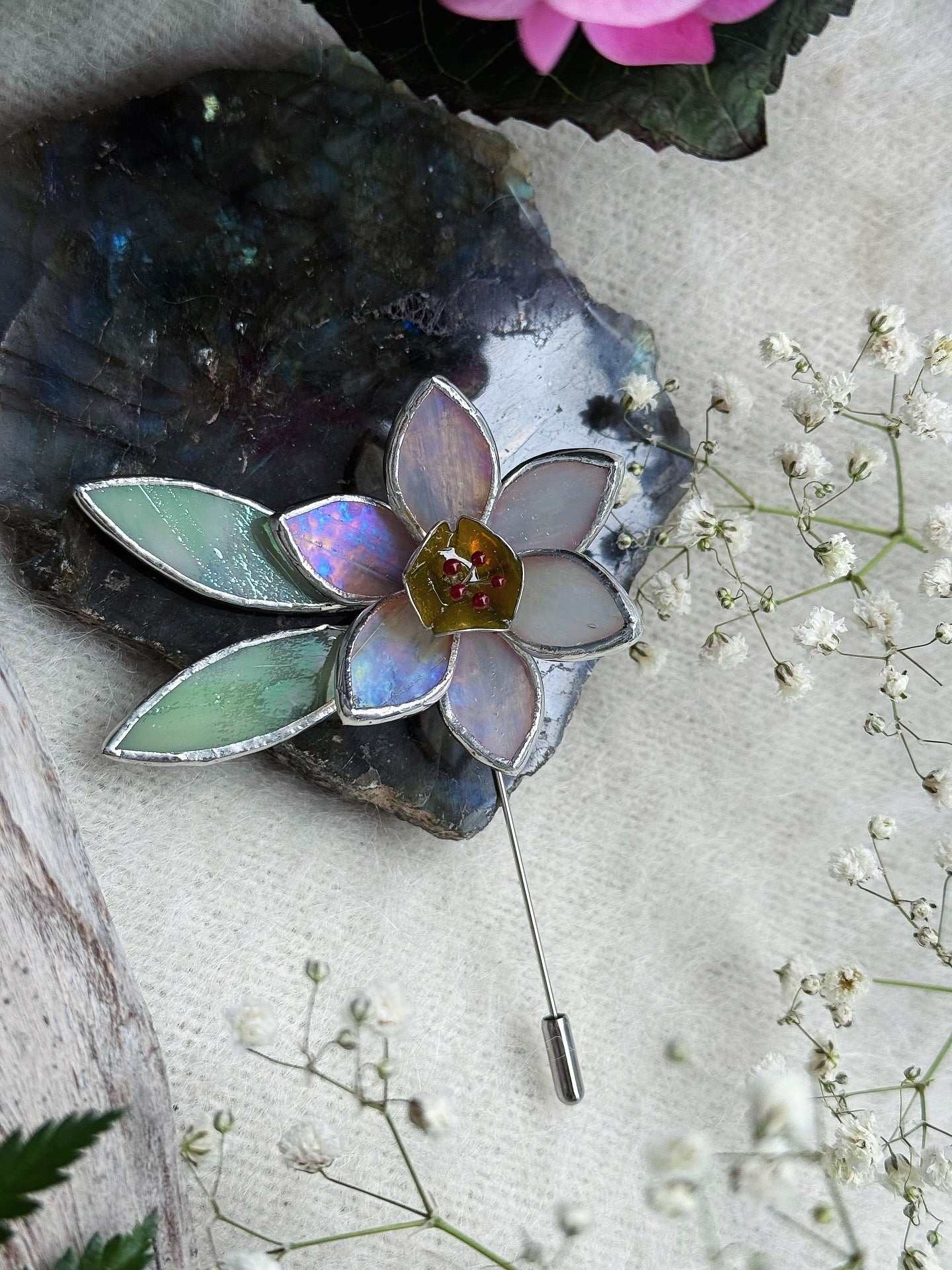 Daffodil Brooch Statement Stained Glass Floral Pin, Modern Art Jewelry