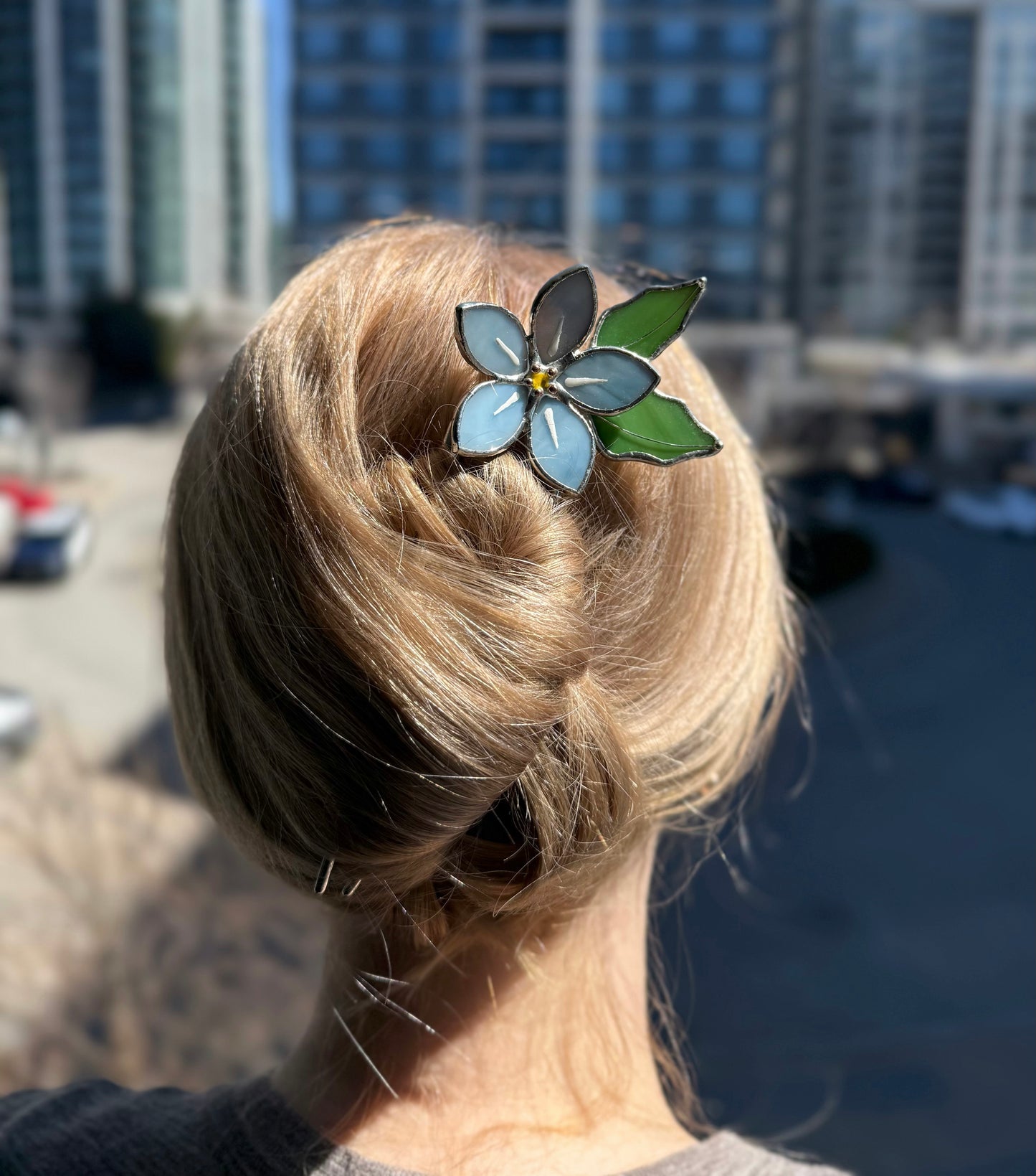 Hair Pin Stained Glass Forget Me Not Flower CHOOSE COLOR Handmade Accessories