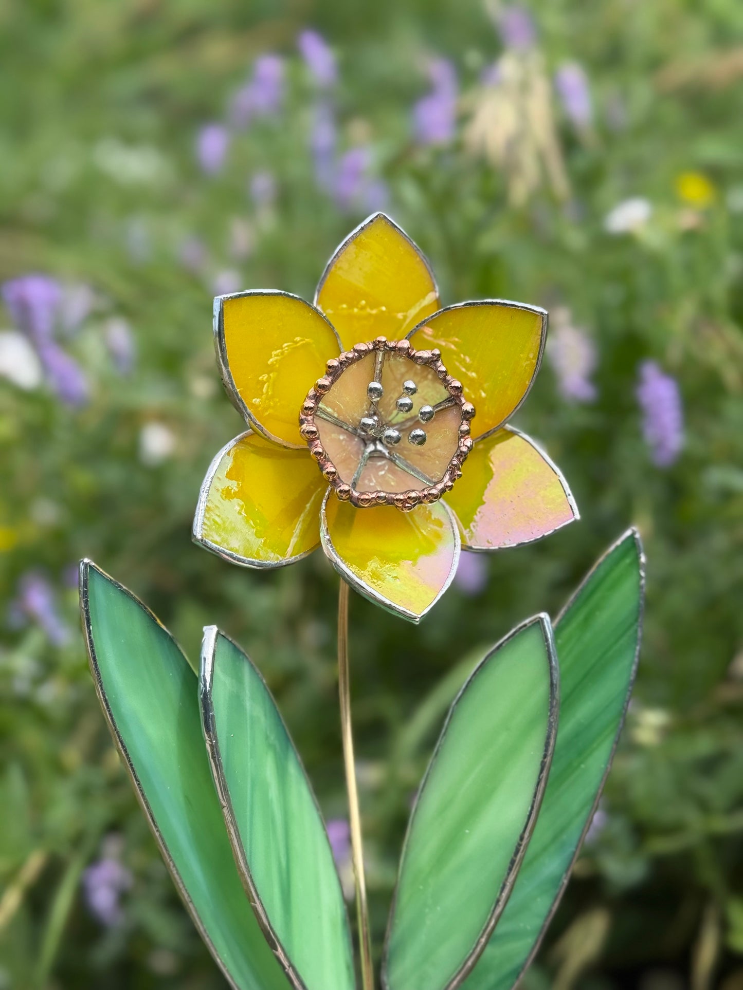 .Lemon Yellow Lumi Daffodil Flower Stained glass tropical flower new