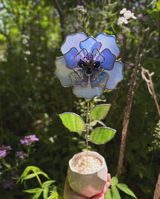 " . Blue lavender Peony Iridescent" Stained glass tropical flower 3D, Sun catcher, Table plant, Garden stake, wedding decor, Christmas gift, available new