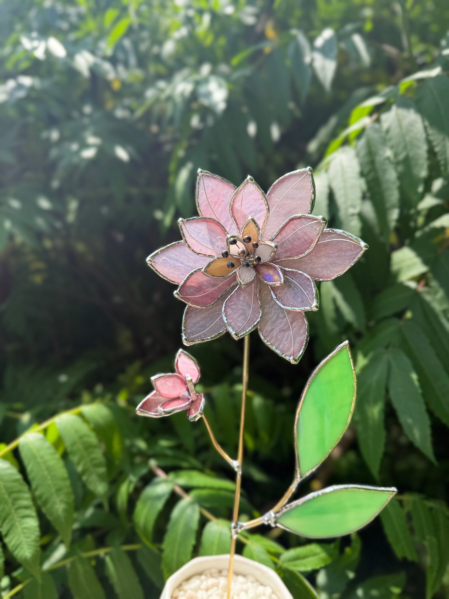 " . Baby Pink Lily translucent ribbed" Stained glass tropical flower 3D, Sun catcher, Table plant, Garden stake, wedding decor, Christmas gift