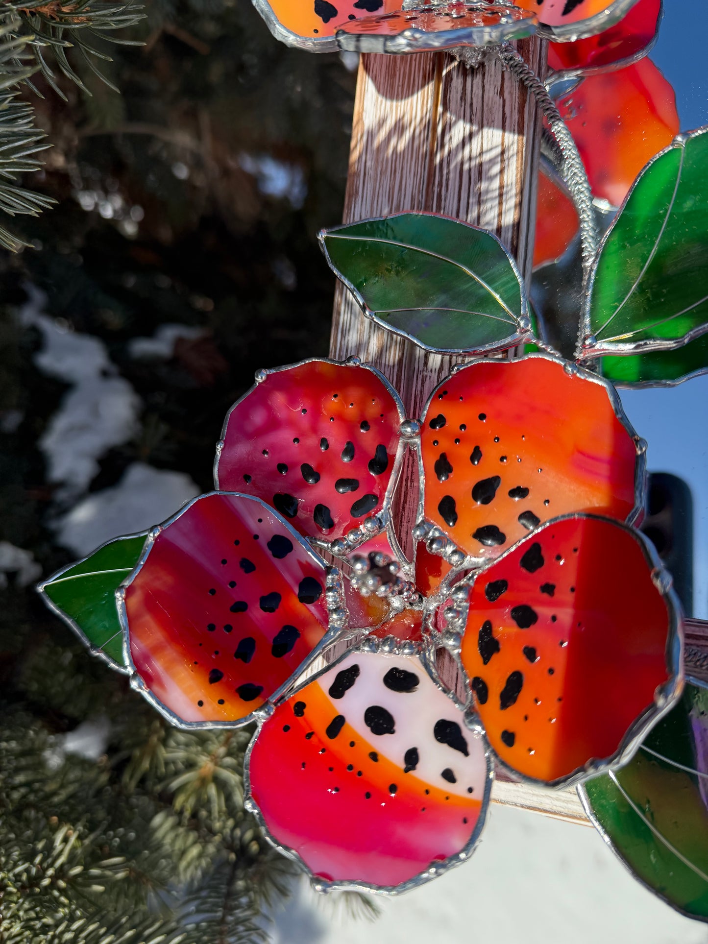 .Tiger Hibiscus Stained glass Wall Mirror, 3D Botanical Floral Art
