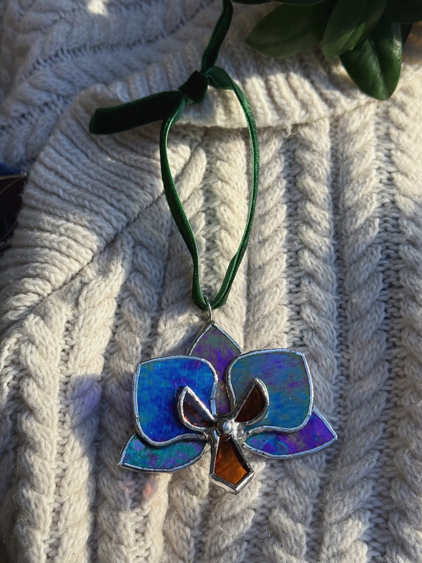 " . CHOOSE COLOR Orchid Flower Christmas ornament, Stained glass Holiday decor, Handmade art plant