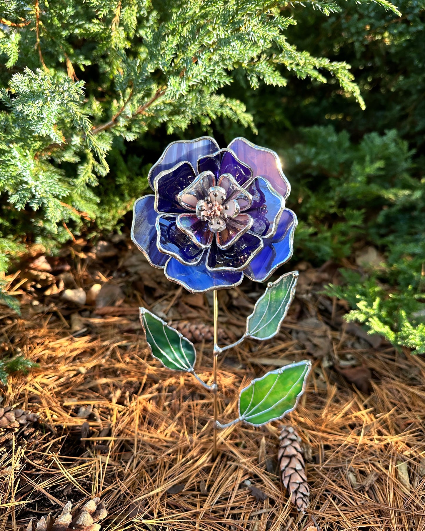 " . Peony Lavender Violet", Stained glass tropical flower 3D, Sun catcher, Table plant decor, Garden stake, wedding decor, Christmas gift