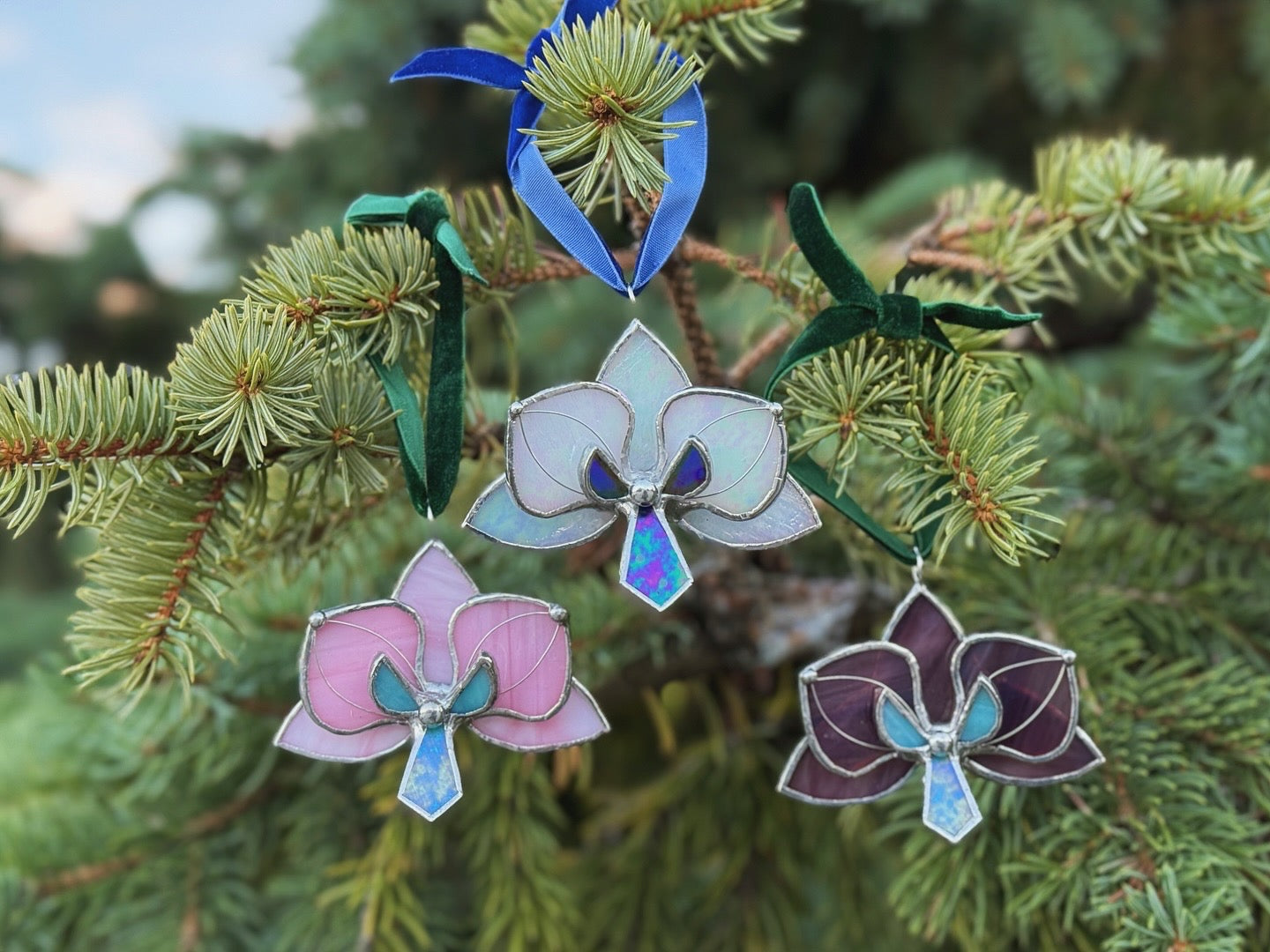 " . CHOOSE COLOR Orchid Flower Christmas ornament, Stained glass Holiday decor, Handmade art plant