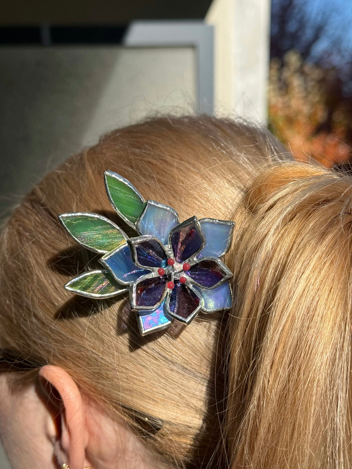 Hair Comb Stained Glass Lotus Flower CHOOSE COLOR Handmade Accessories
