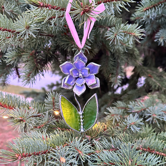 Christmas tree ornament Flower Lavender iridescent Set of 1, 3, 5, 7, 10. Stained glass Wall window decor, holiday decorations, lights