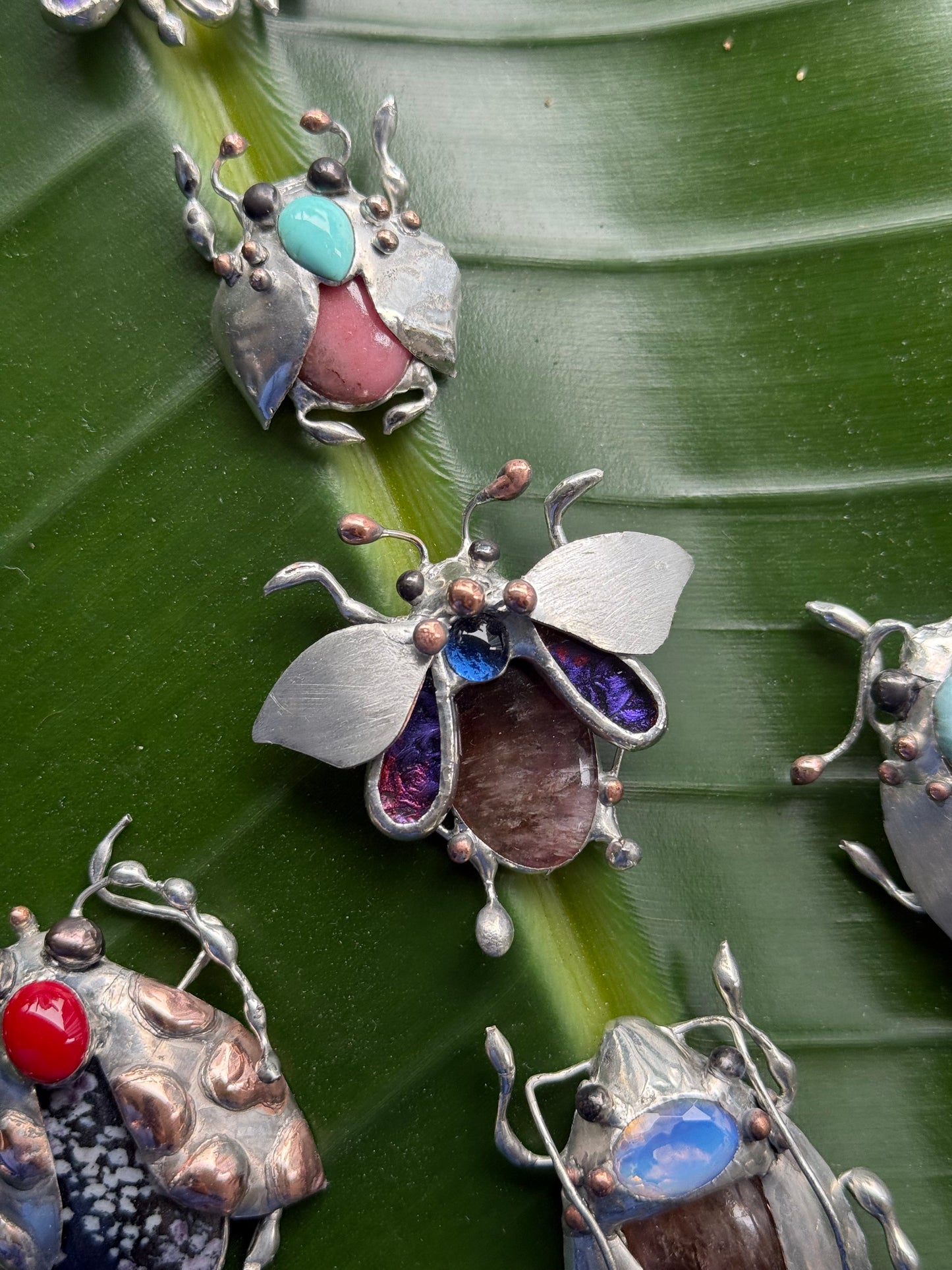 CHOOSE INSECT Brooch or Necklace Beetle with Gemstones, Artisan Jewelry Bug