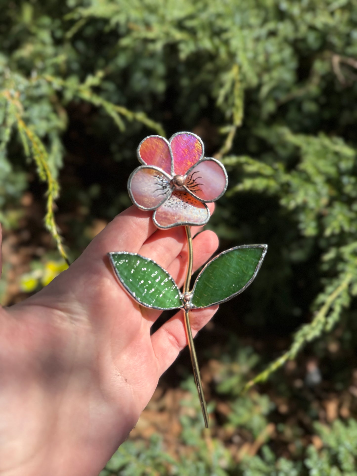 CHOOSE COLOR Pansy Flower Stake for a Plant Pot Stained Glass Handmade