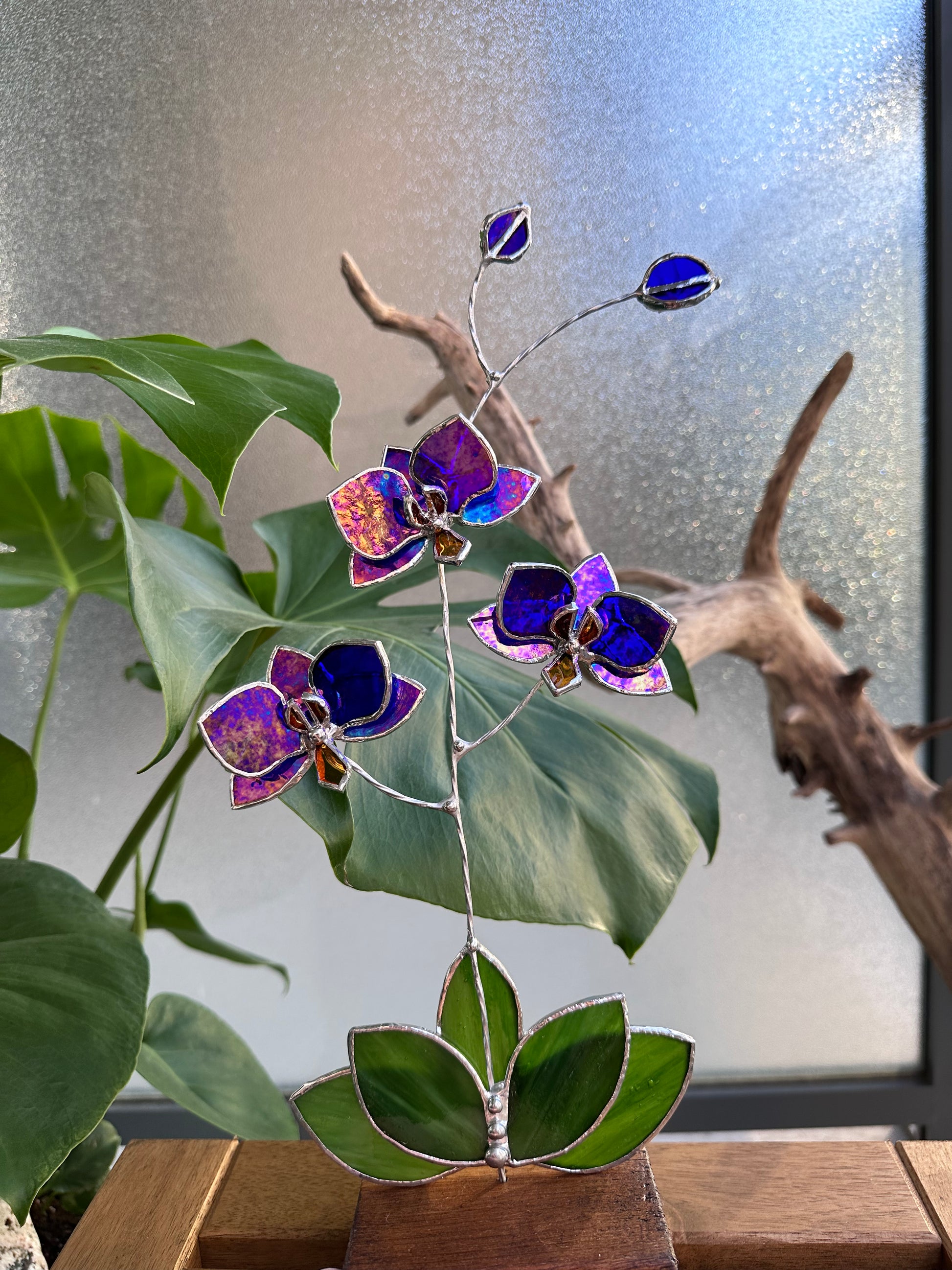 Stained Glass Orchid Stained Glass Flowers for Vase Stained Glass 3d Flower  Orchid Gift Glass Orchid Glass Flowers With Stems 