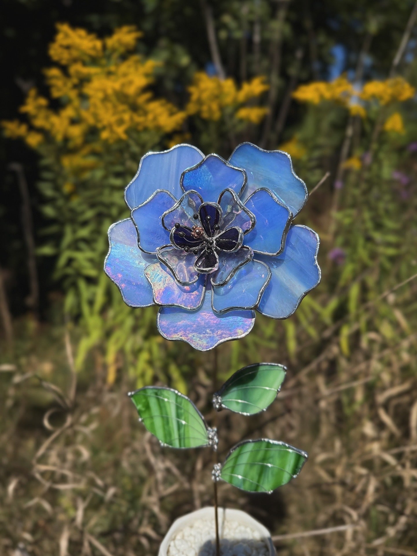 " . Blue lavender Peony Iridescent" Stained glass tropical flower 3D, Sun catcher, Table plant, Garden stake, wedding decor, Christmas gift, available new
