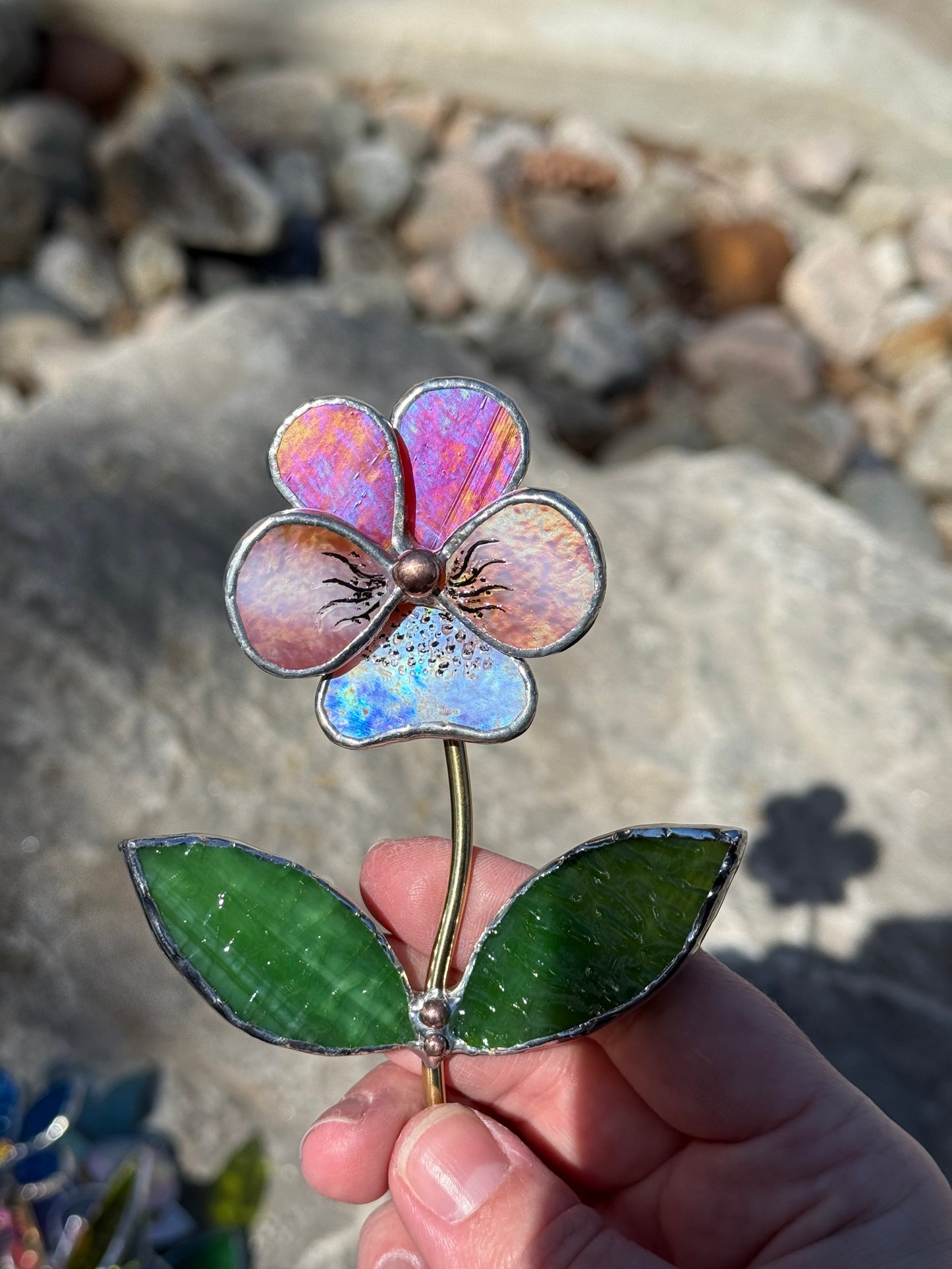 CHOOSE COLOR Pansy Flower Stake for a Plant Pot Stained Glass Handmade