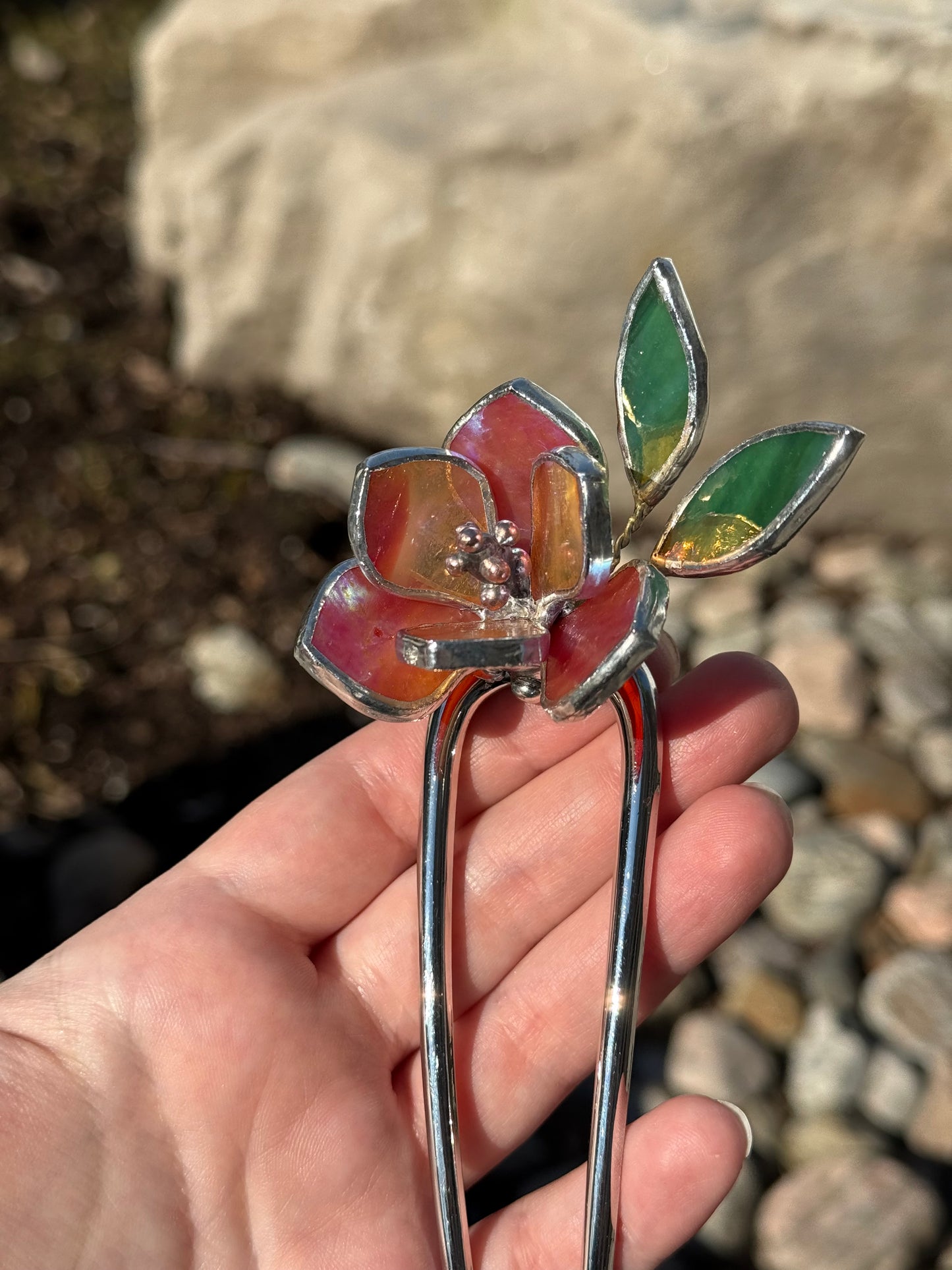 Hair Pin Stained Glass Magnolia Flower CHOOSE COLOR Handmade Floral Accessories