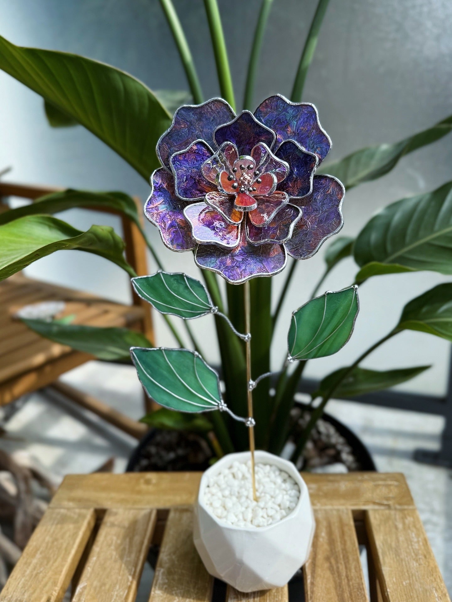 .Multicolor Peony Stained glass flower 3D Botanical Table Plant Decor new