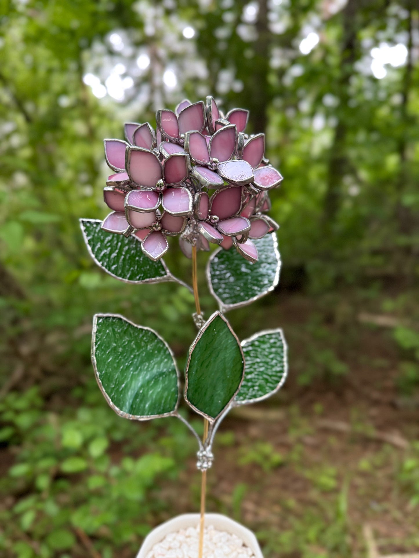 " . Baby Pink Hydrangea bunch in the pot”, Stained glass tropical flower