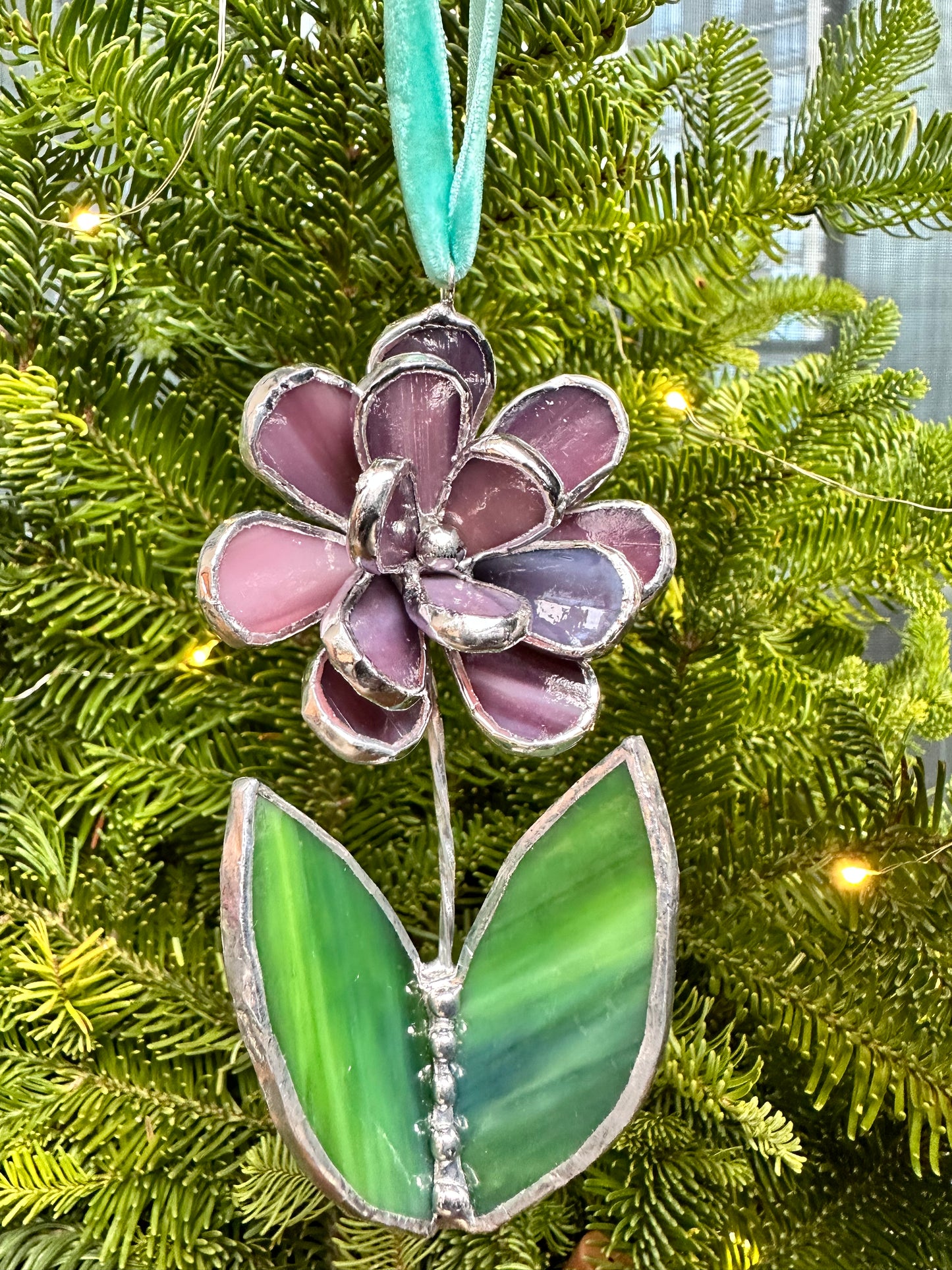 Christmas tree ornament Flower Purple Set of 1, 3, 5, 7, 10. Stained glass Wall window decor, holiday decorations, lights