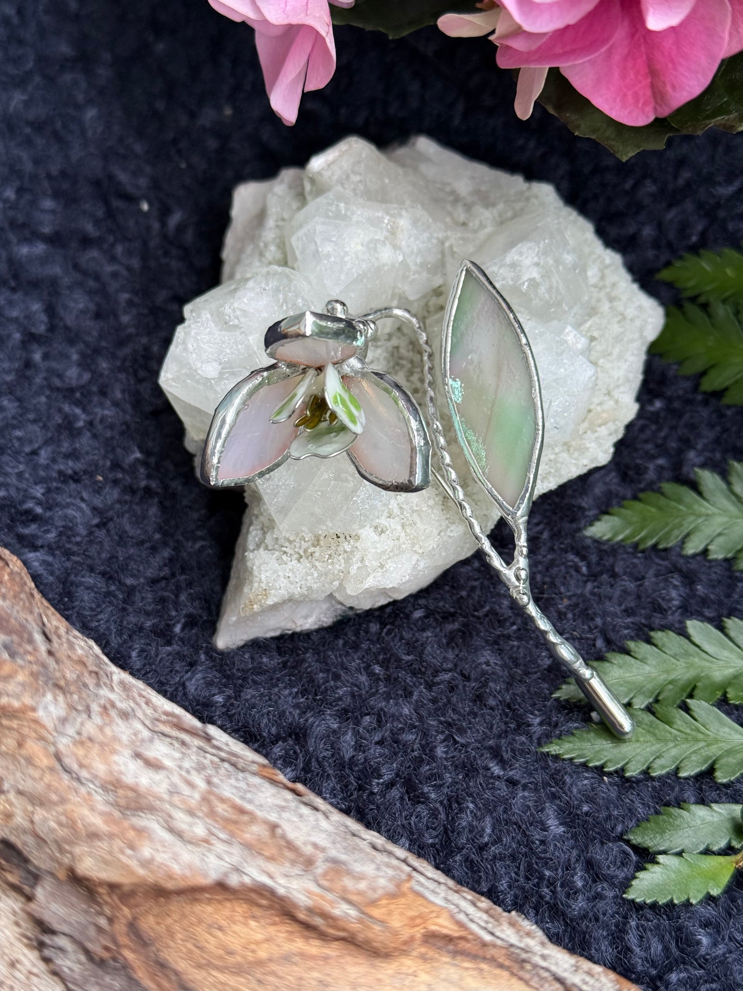 Snowdrop Brooch Statement Stained Glass Floral Pin, Modern Art Jewelry