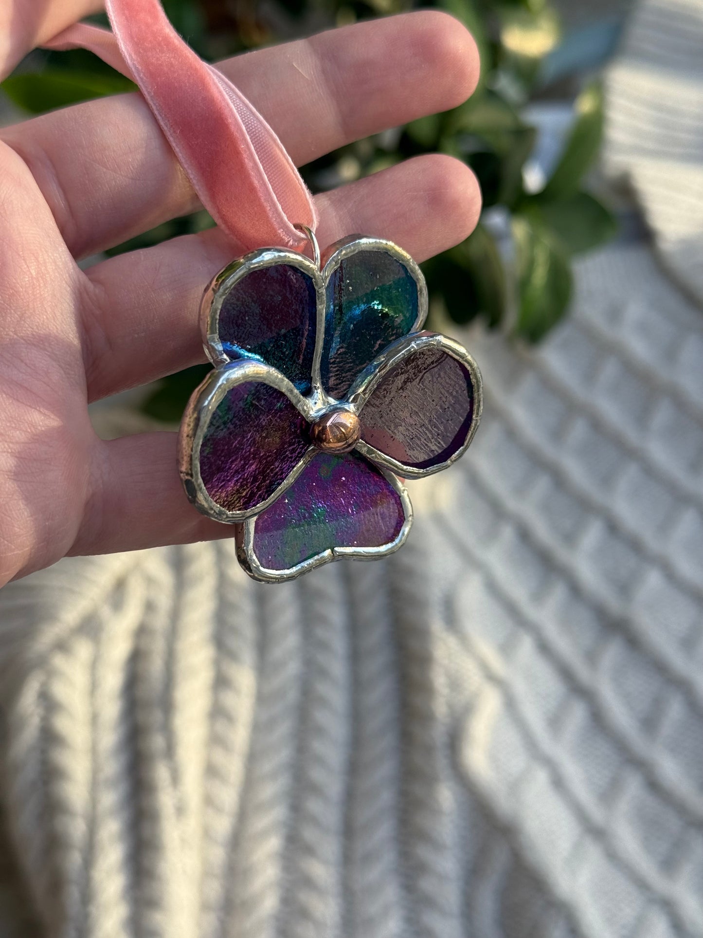 " . Pansy flower Plum irid transparent , Stained glass Decorative ORNAMENT, Christmas decoration, Suncatcher new