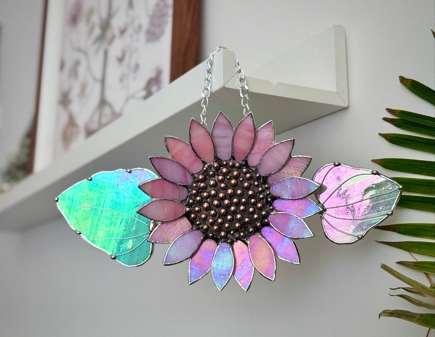 Sunflower Delicate Pink, Stained Glass Suncatcher, Wall Art Decor ready