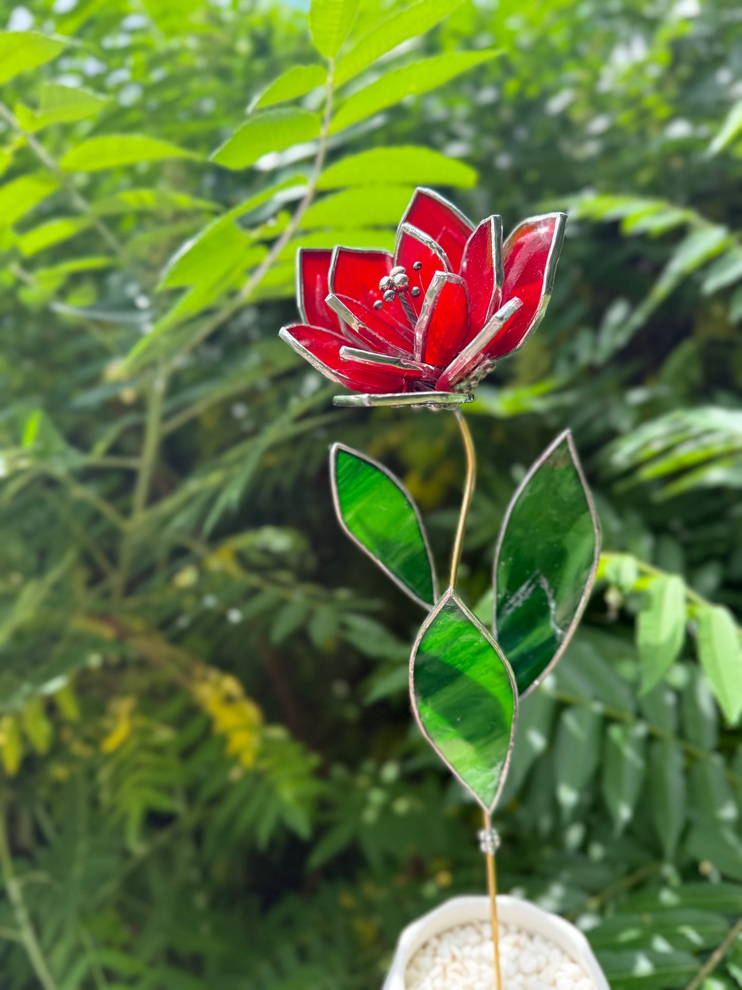 " . Ruby Red Tulip" Stained glass tropical flower Suncatcher 3D, Table plant cactus Home wedding decor, Christmas gift