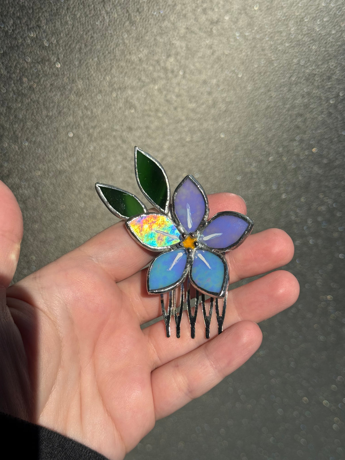 Hair Comb Stained Glass Forget Me Not Flower CHOOSE COLOR Handmade Accessories