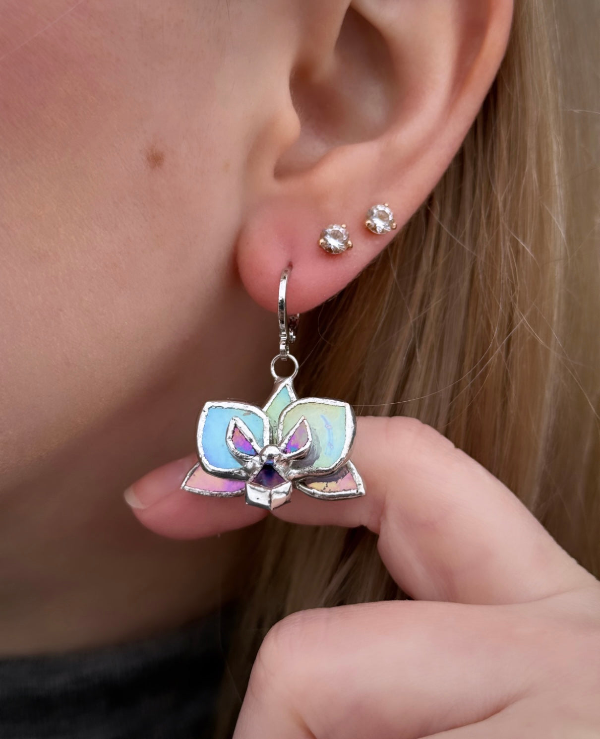 " . CHOOSE COLOR “EARRINGS Orchid flower” Stained glass tropical flower 3D, art jewelry