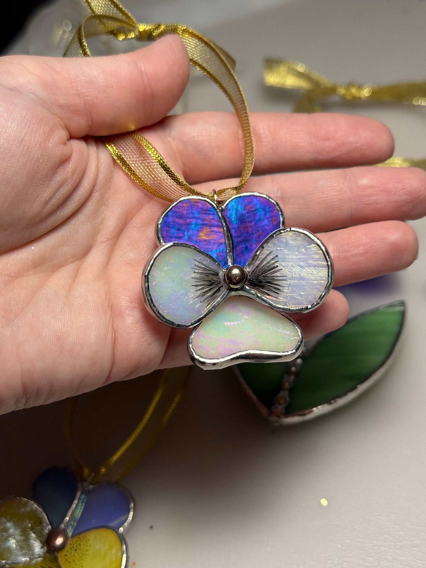 " .  CHOOSE COLOR Decorative ORNAMENT Stained glass Pansy flower, Christmas decoration, Suncatcher