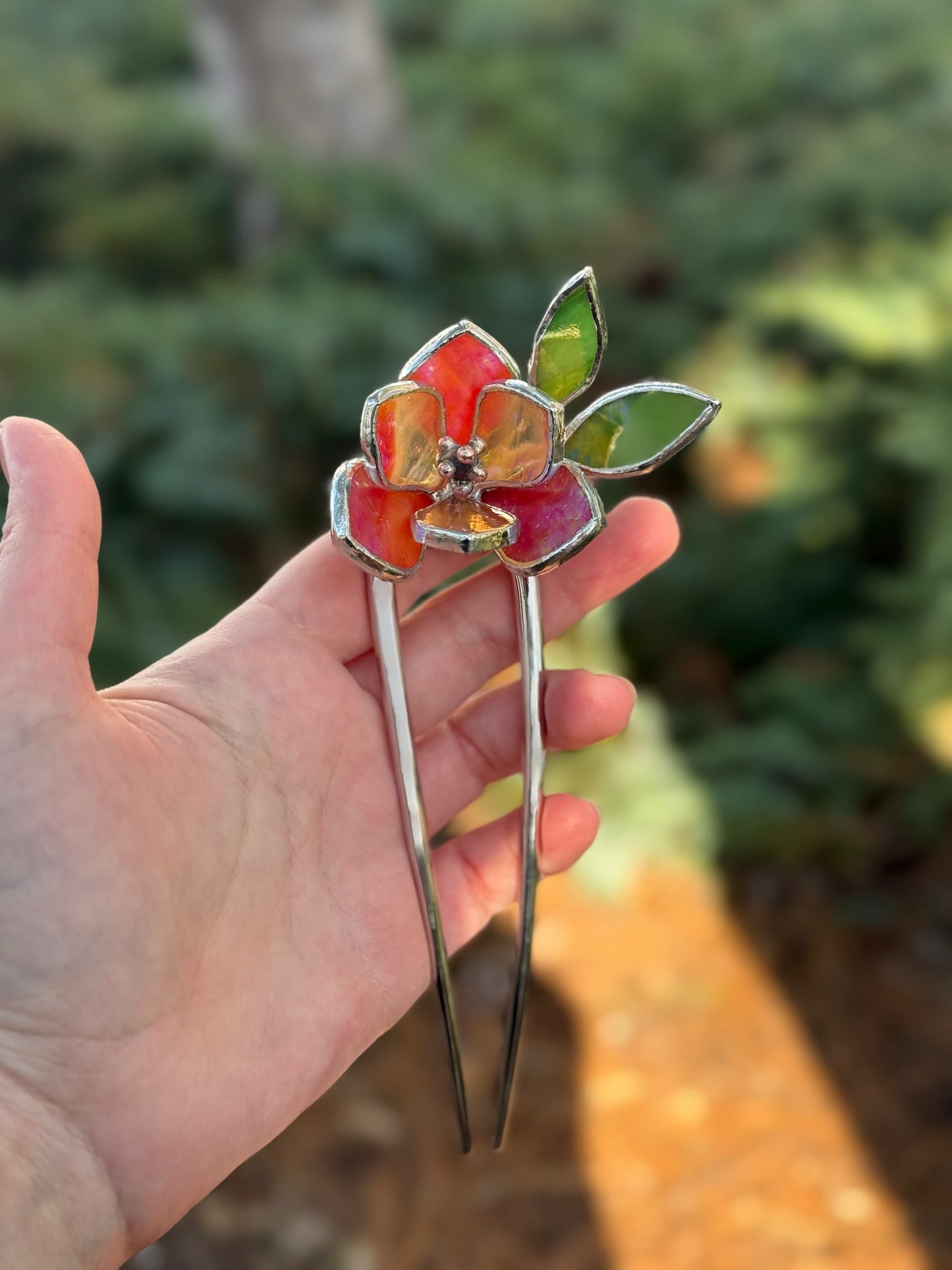 Hair Pin Stained Glass Magnolia Flower CHOOSE COLOR Handmade Floral Accessories