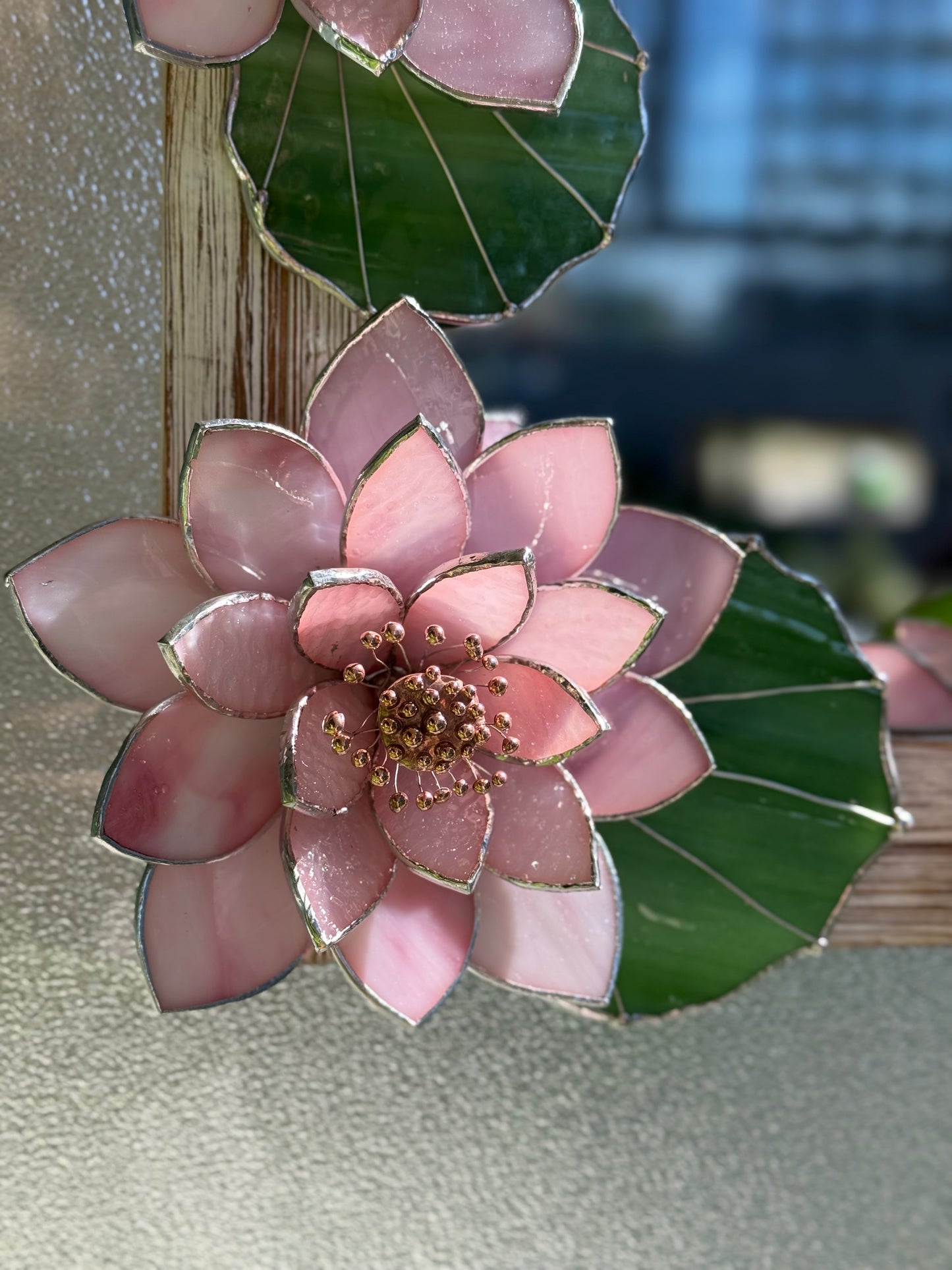 .Beautiful Lotus Stained glass Wall Mirror, 3D Botanical Floral Art ready