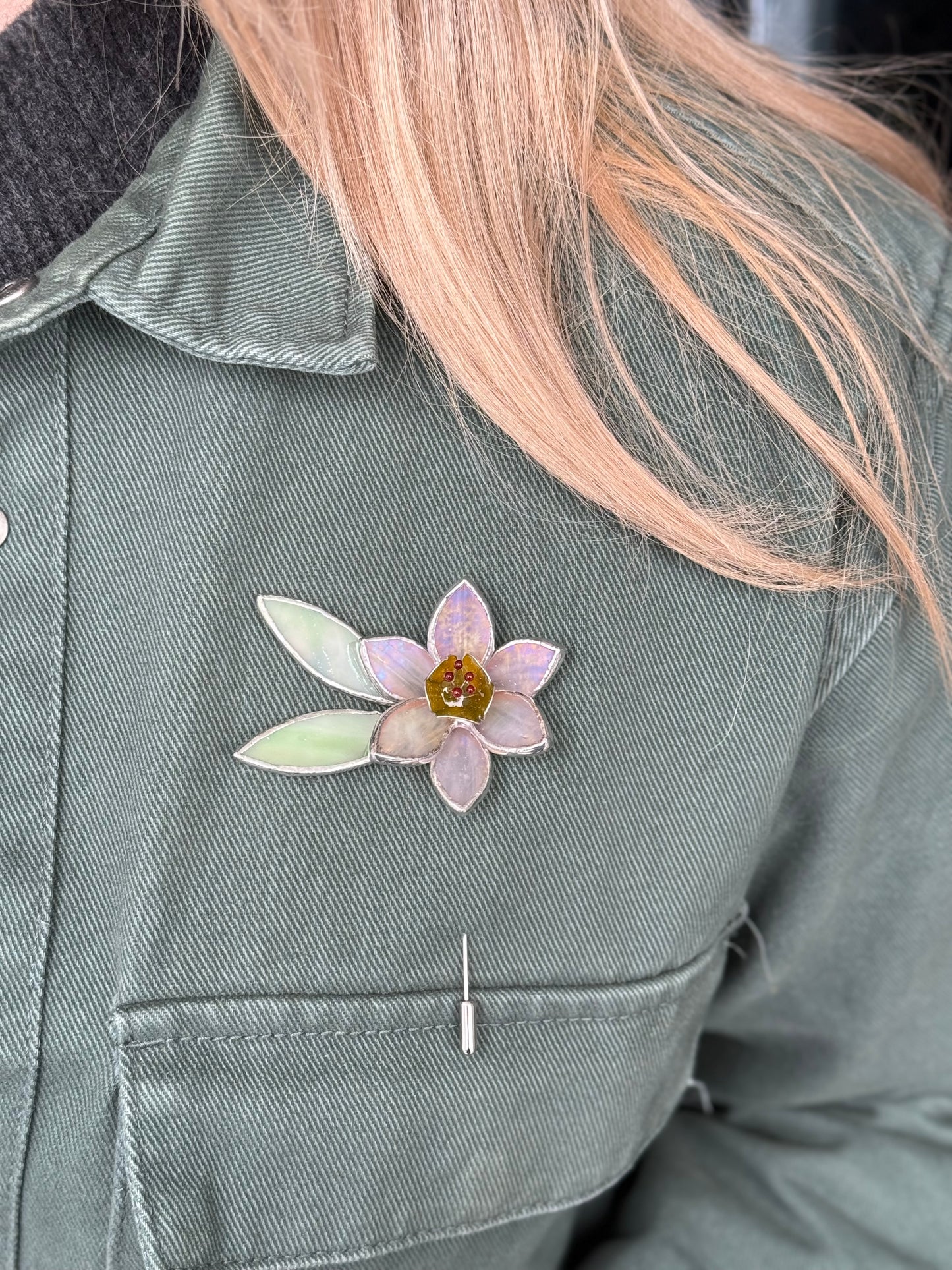 Daffodil Brooch Statement Stained Glass Floral Pin, Modern Art Jewelry