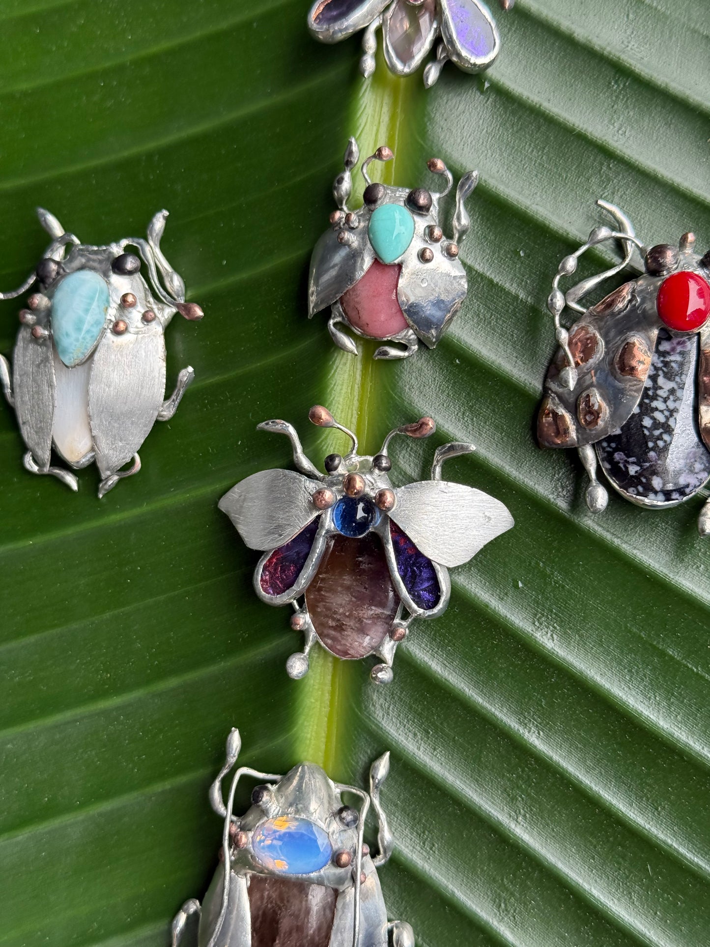 CHOOSE INSECT Brooch or Necklace Beetle with Gemstones, Artisan Jewelry Bug