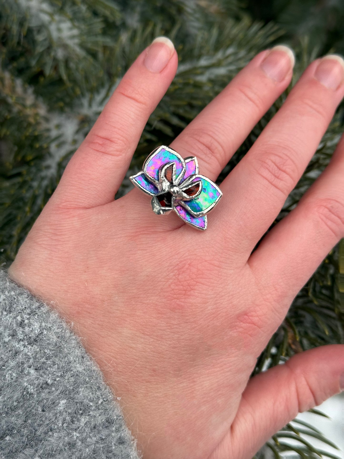 " . CHOOSE COLOR “Ring orchid flower” Stained glass tropical flower 3D, art jewelry