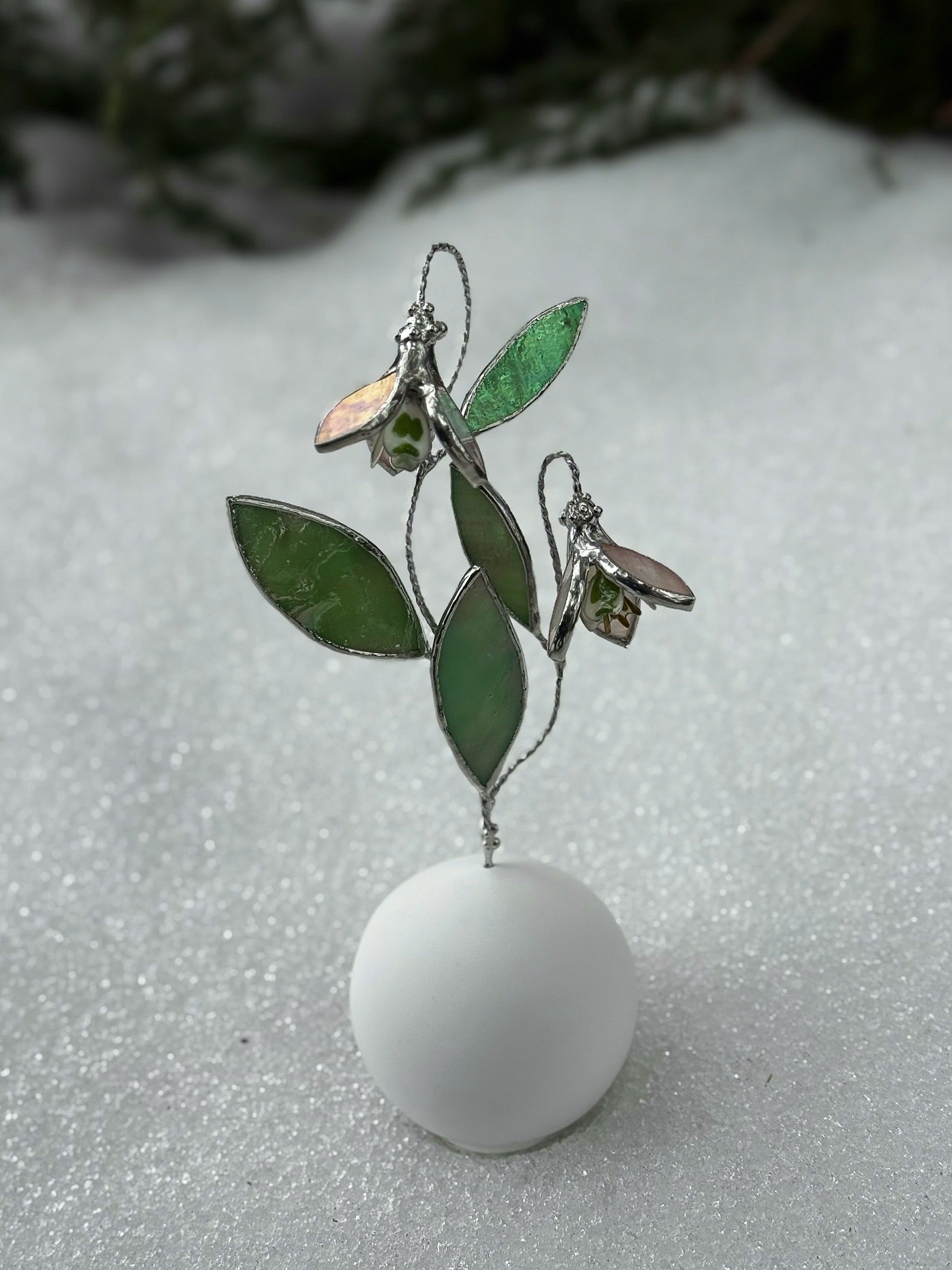 .Snowdrop Artisan Stained Glass Botanical 3D Sculpture
