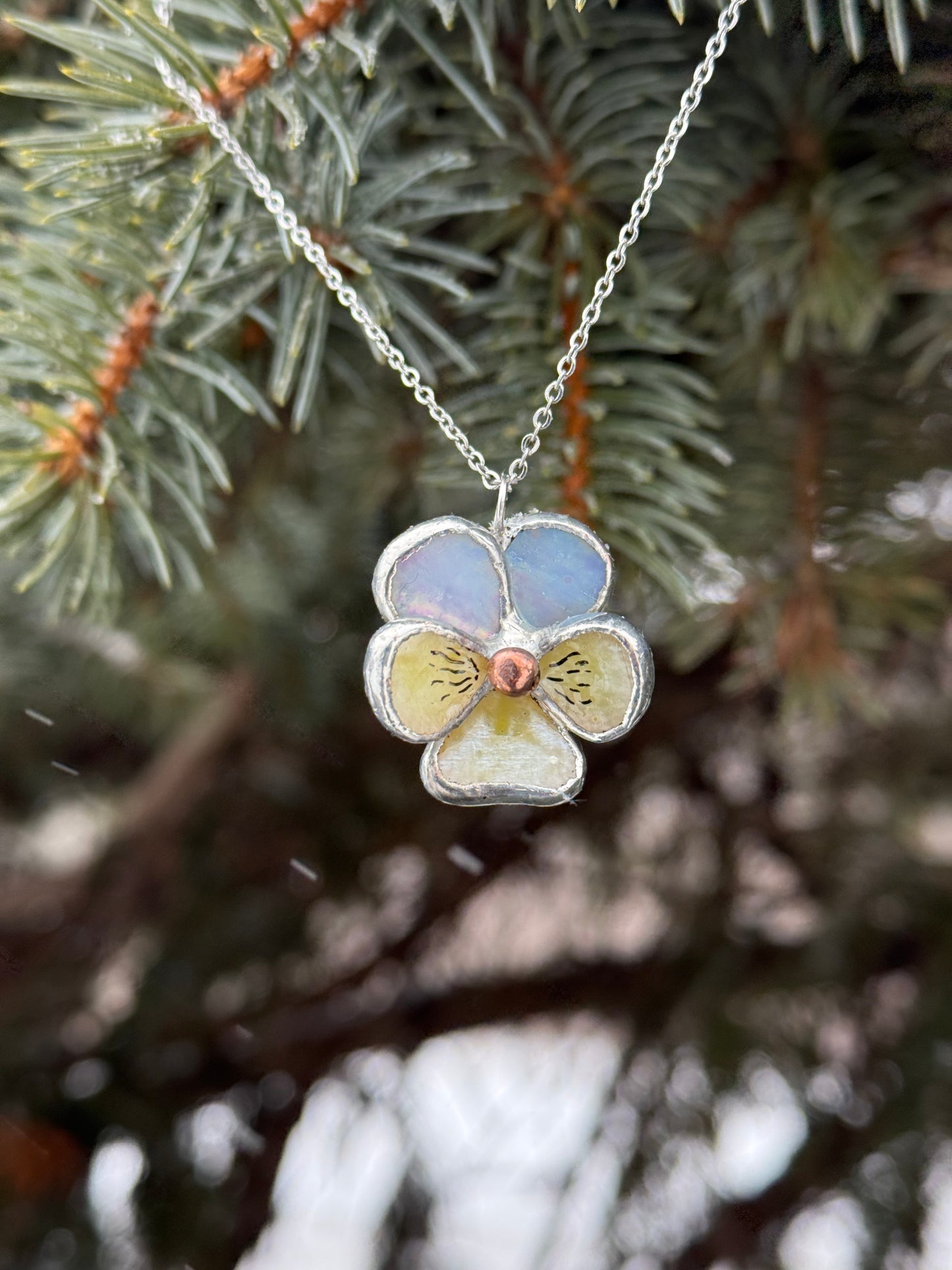 " . CHOOSE COLOR “NECKLACE Pansy flower” Stained glass tropical flower 3D, art jewelry