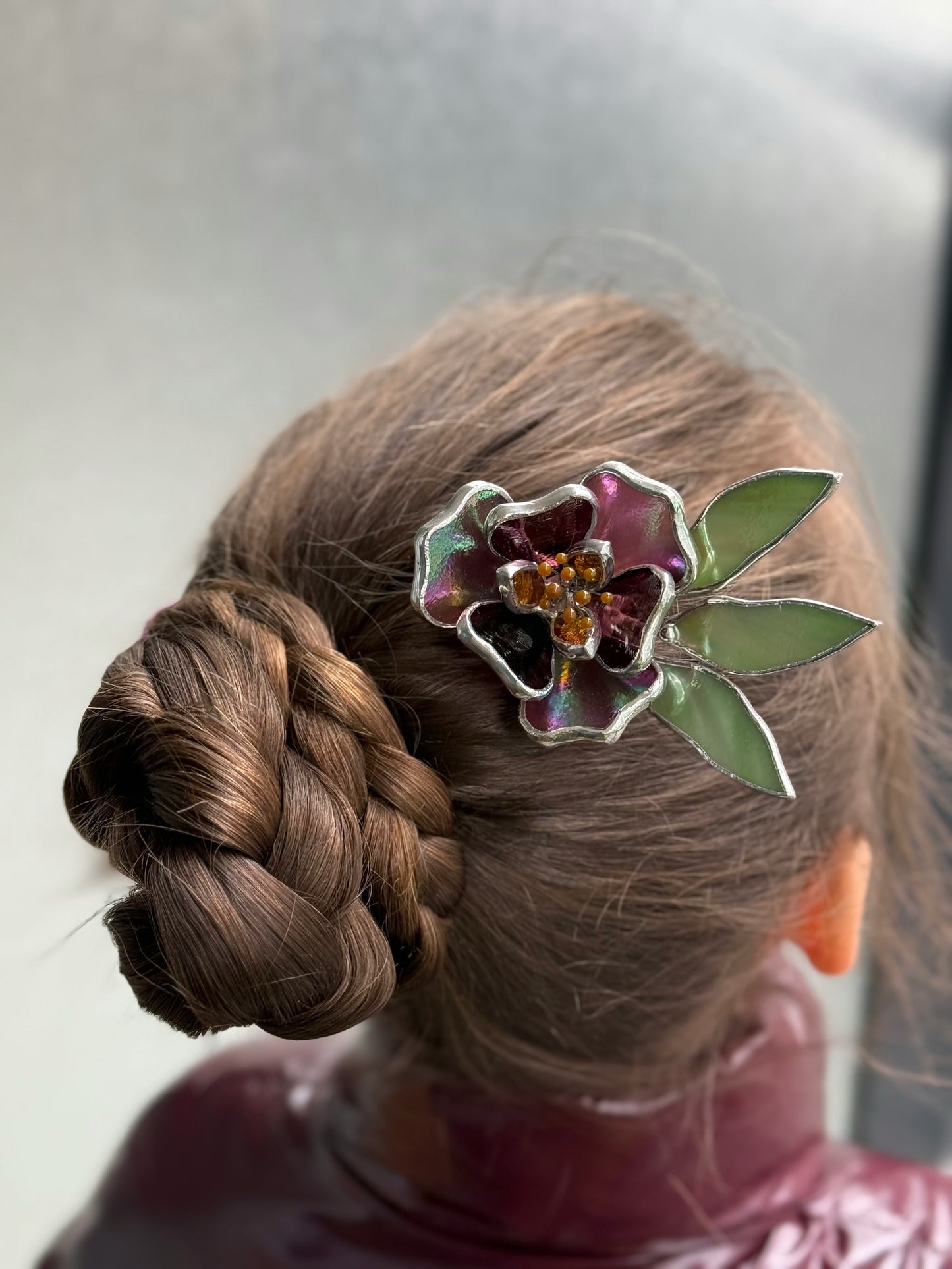 .Hair Pin Stained Glass Peony Flower CHOOSE COLOR Handmade Accessories