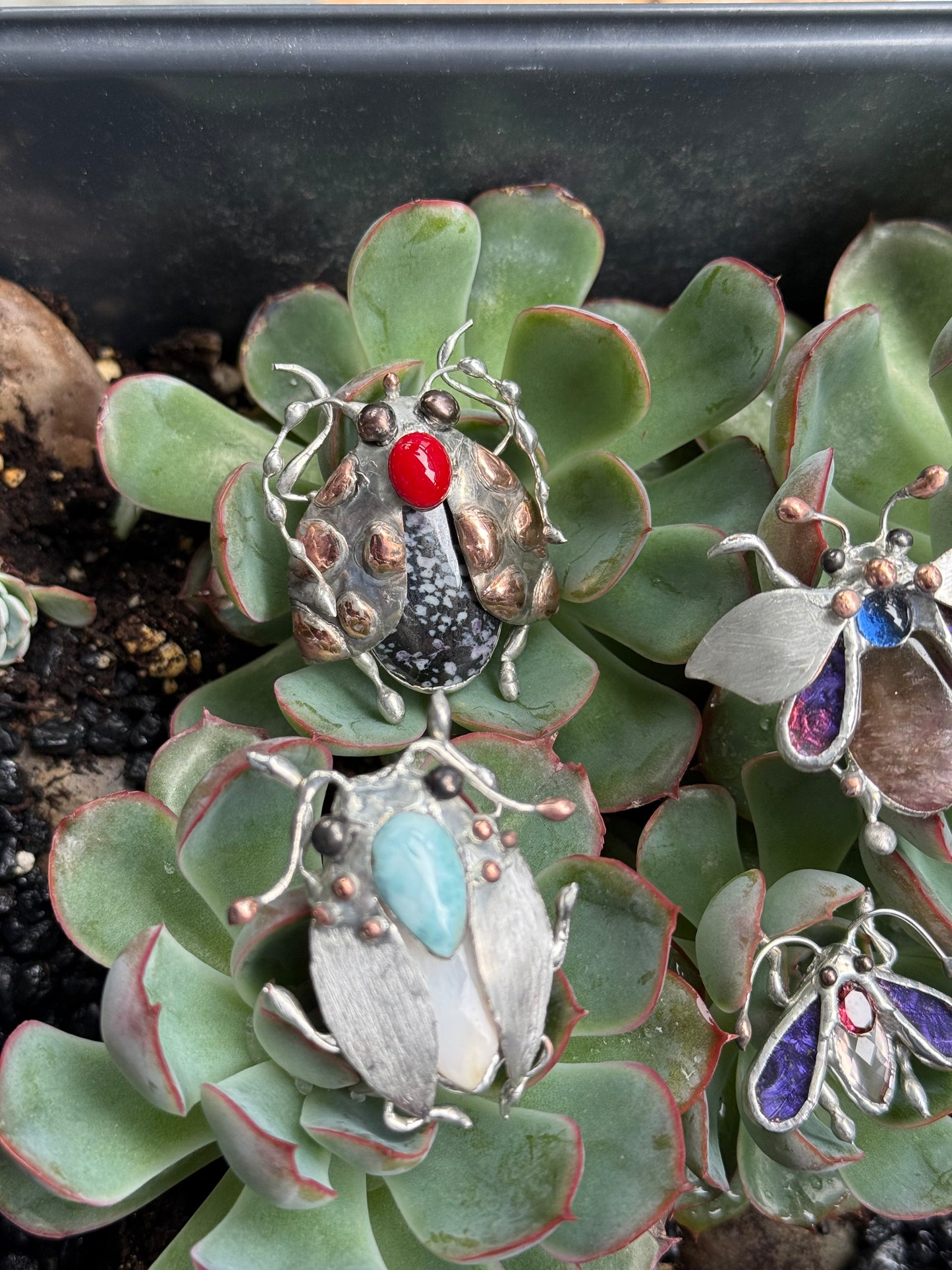 CHOOSE INSECT Brooch or Necklace Beetle with Gemstones, Artisan Jewelry Bug