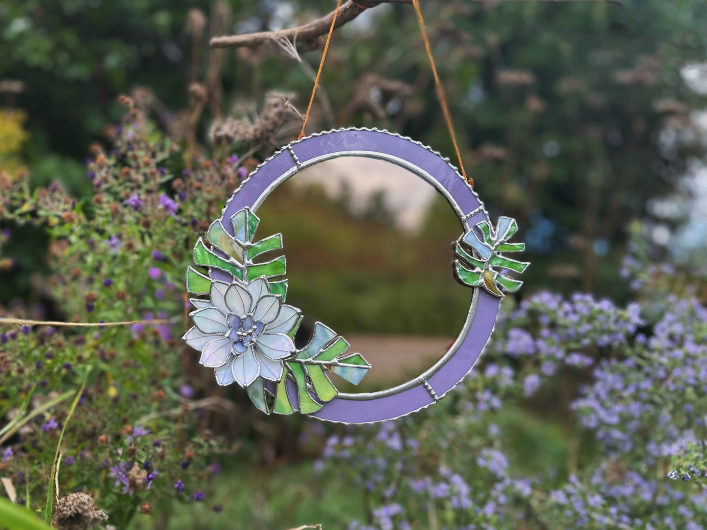 " . Blooming Monstera' Stained glass flower Mirror, Suncatcher, Art, available