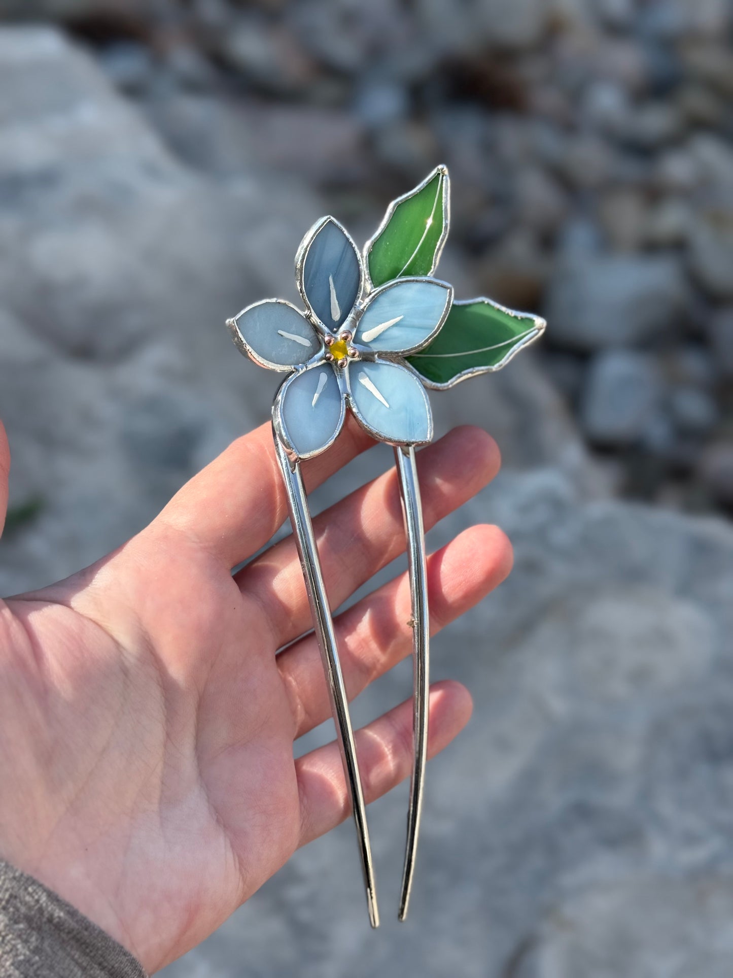 Hair Pin Stained Glass Forget Me Not Flower CHOOSE COLOR Handmade Accessories