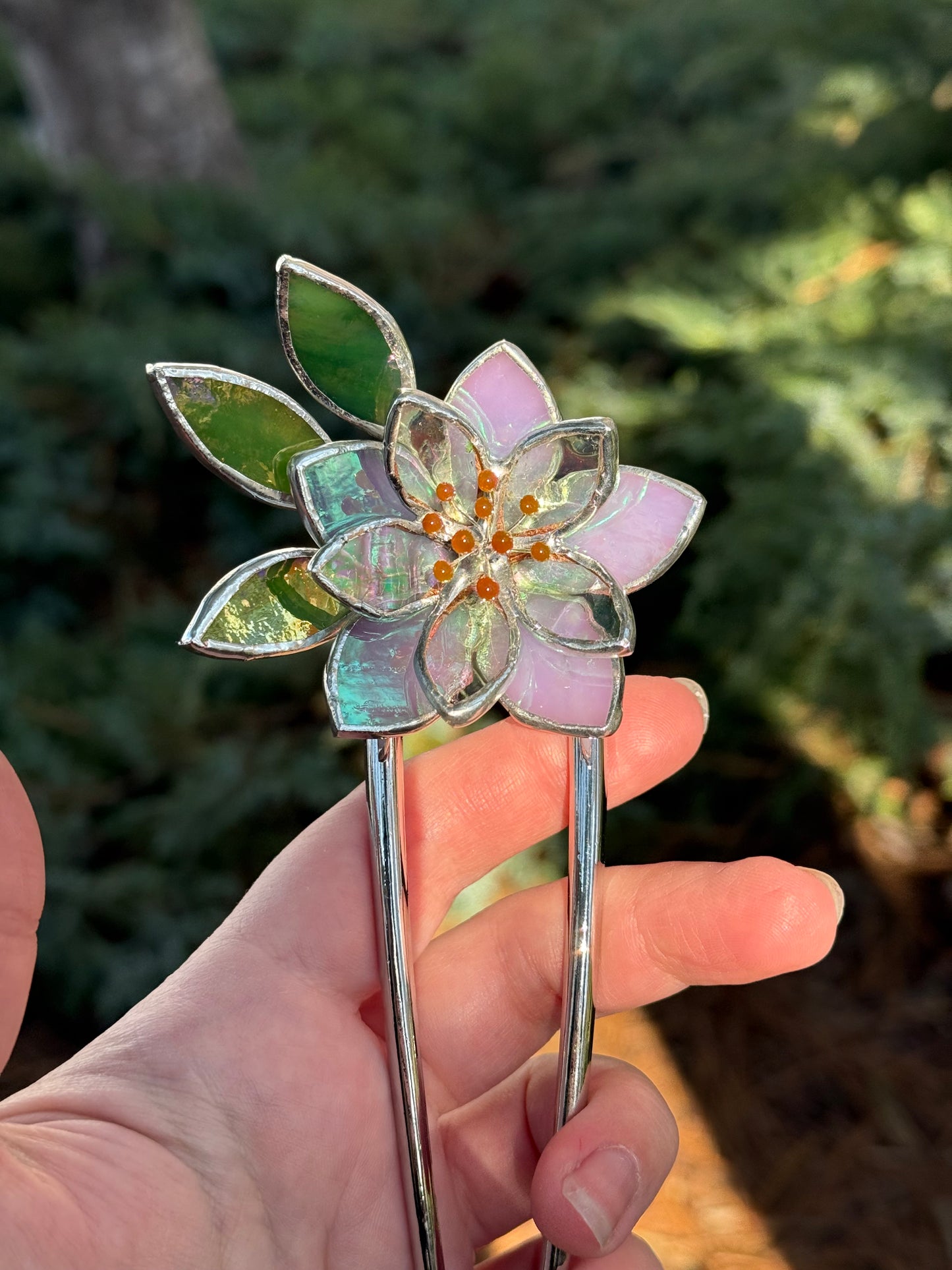 Hair Pin Stained Glass Lotus Flower CHOOSE COLOR Handmade Accessories