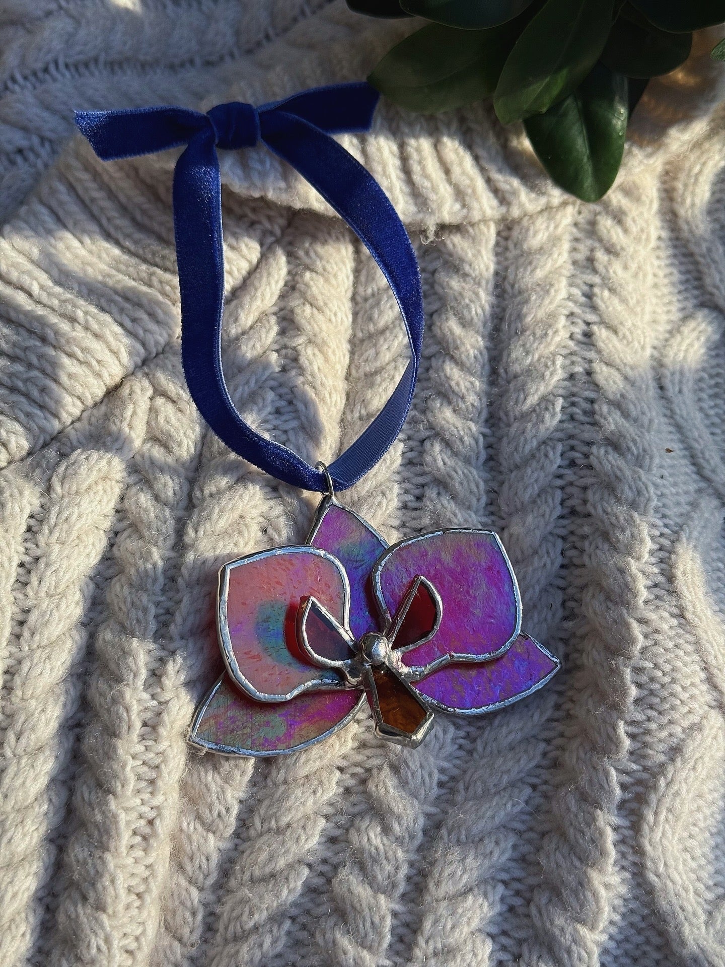 " . CHOOSE COLOR Orchid Flower Christmas ornament, Stained glass Holiday decor, Handmade art plant