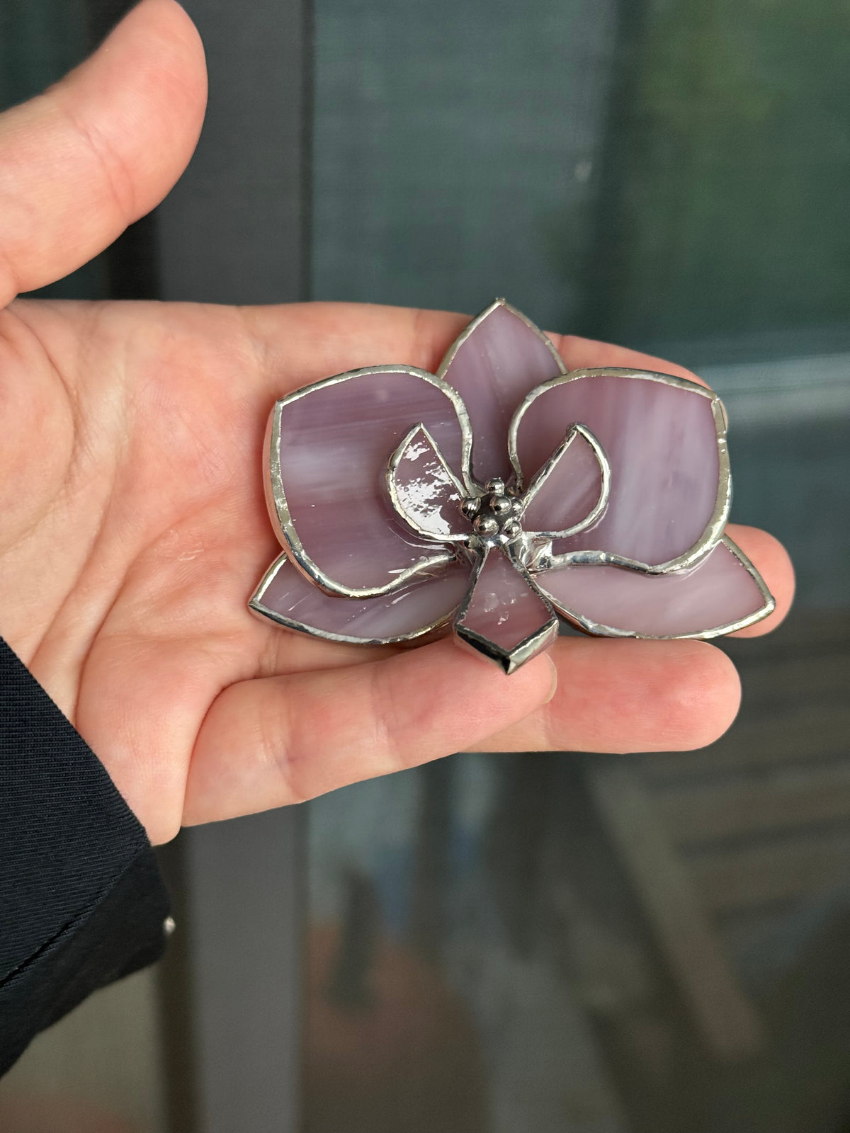 Custom Order for Michael, Stained glass Orchid 5 Flowers in a pot