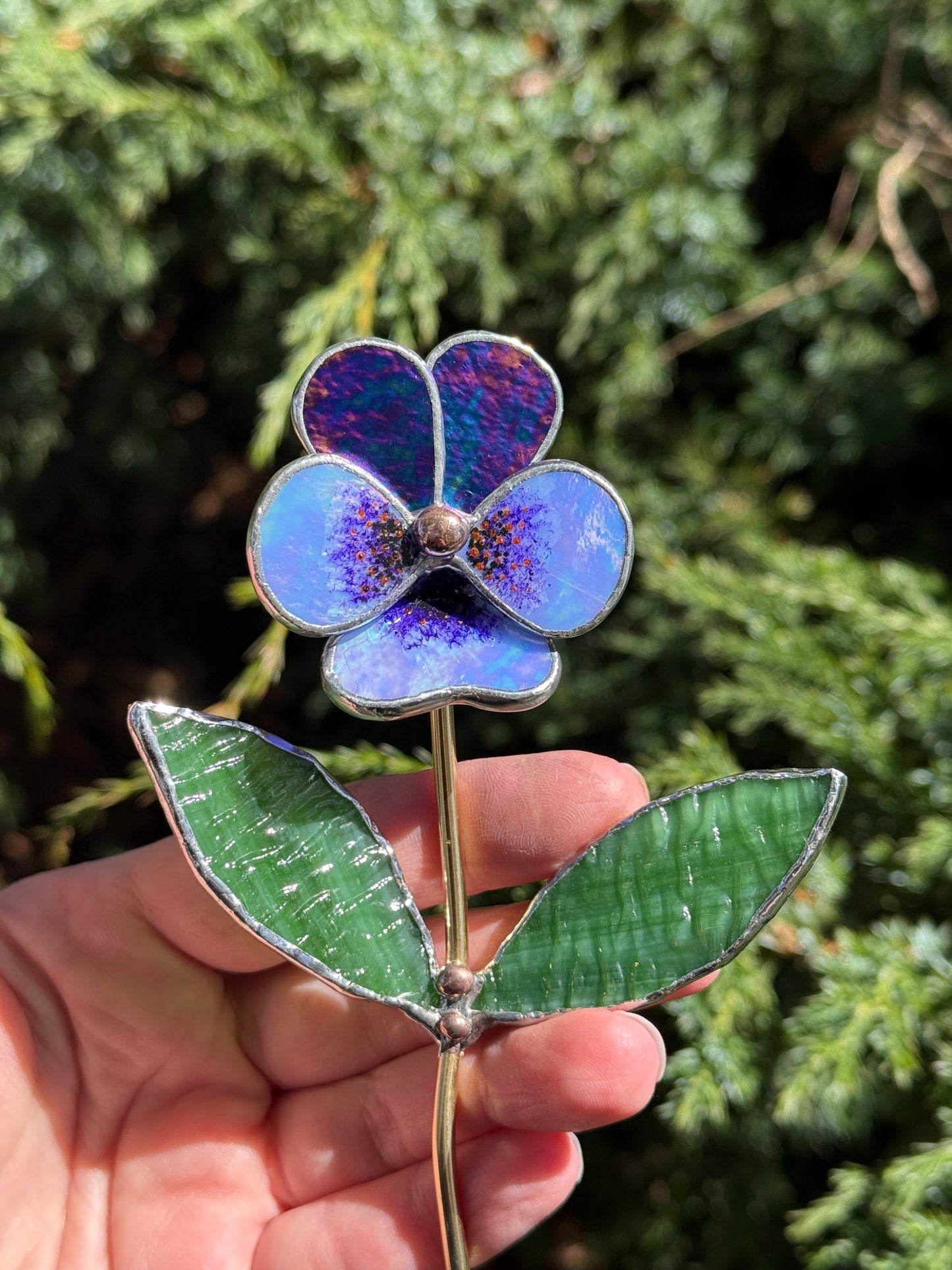 CHOOSE COLOR Pansy Flower Stake for a Plant Pot Stained Glass Handmade