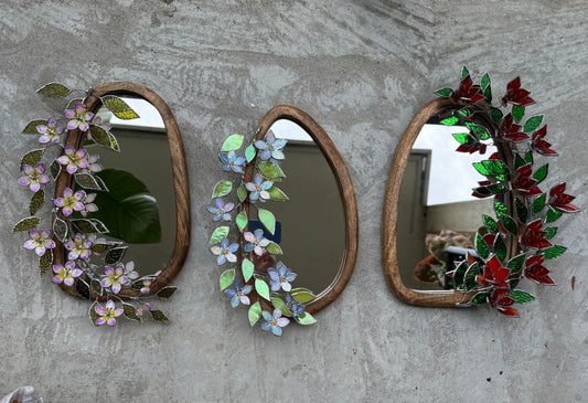 Flower Mirrors Set of 3, Stained glass Flower Mirror, 3D Botanical Floral Wall Art ready new