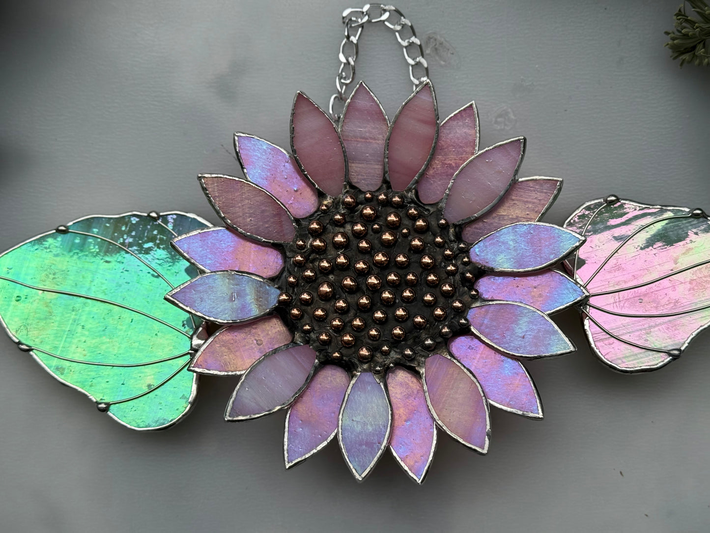 Sunflower Delicate Pink, Stained Glass Suncatcher, Wall Art Decor ready